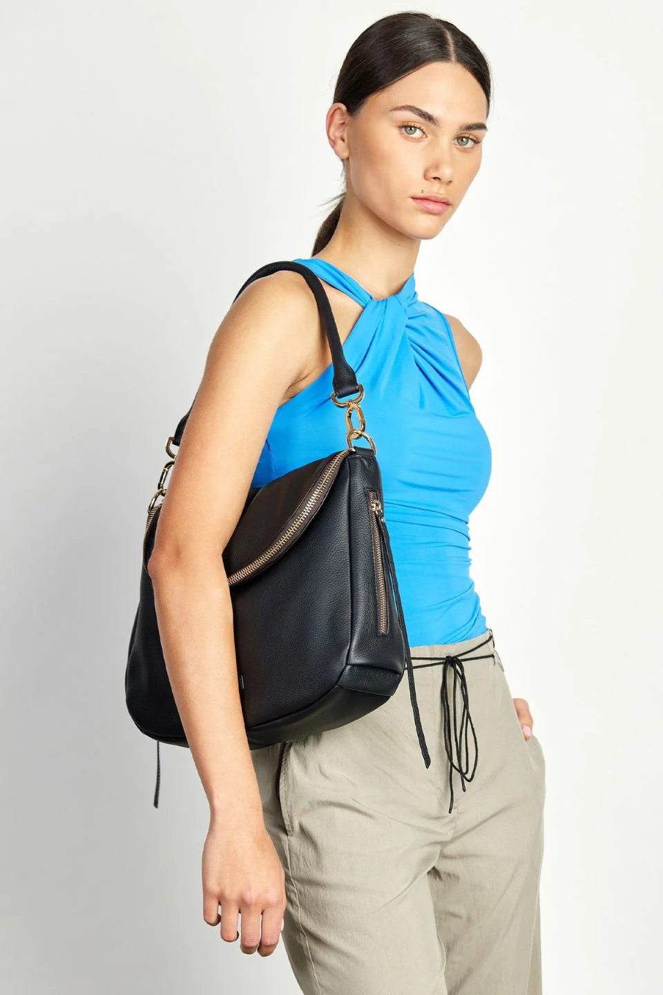 Frankie Fold Over Black Shoulder Bag - Image 5