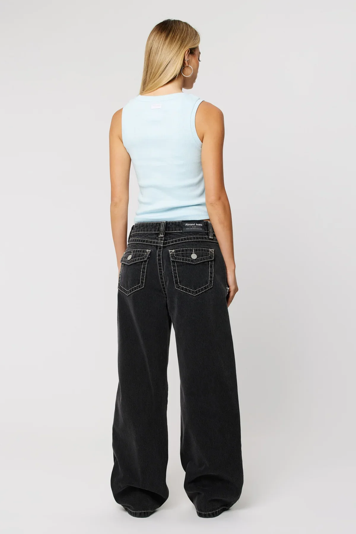 95 Frankie Black Contrast Stitch Mid Wide Leg Jean - Image 4