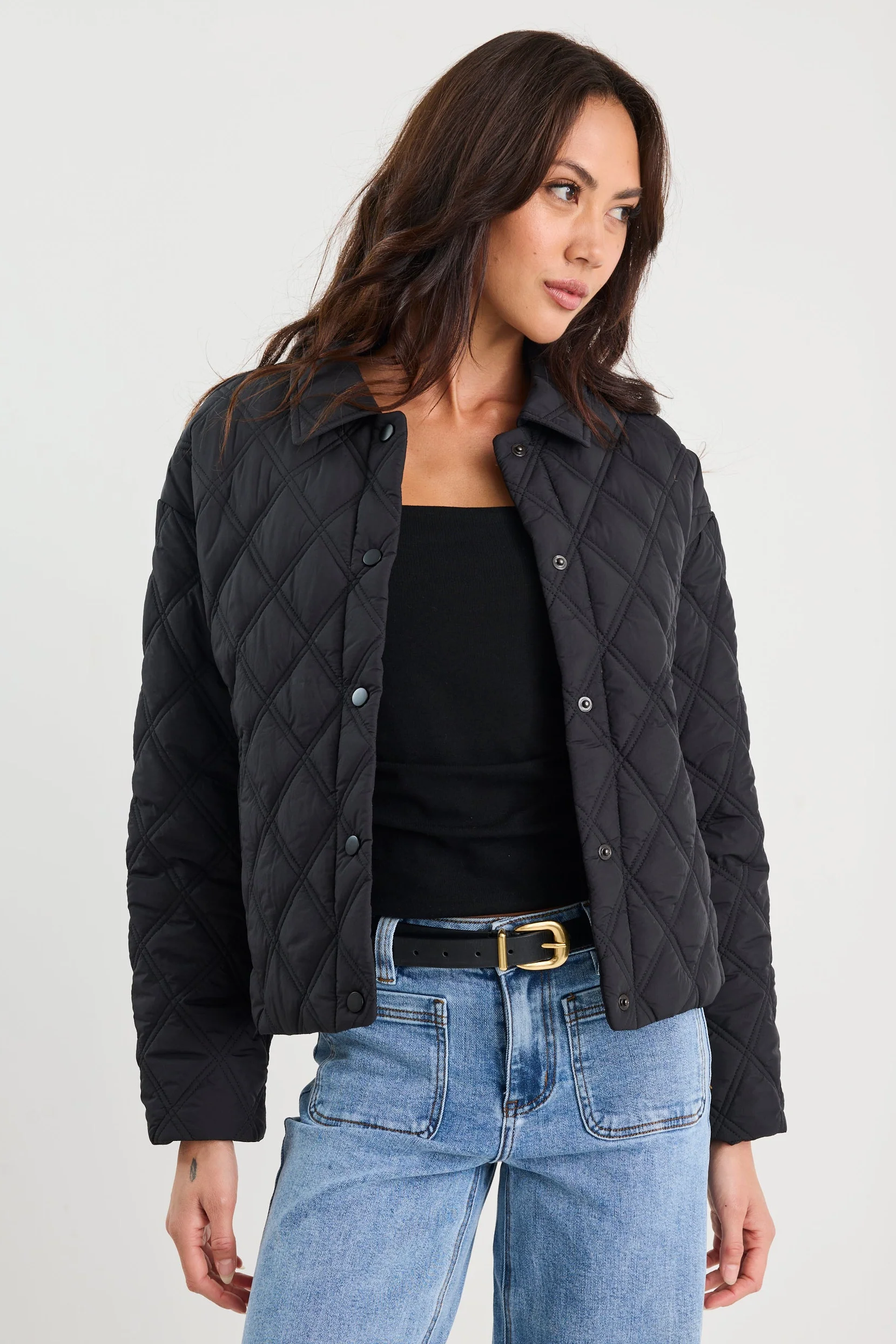 Absolute Black Collared Quilted Puffer Jacket - Image 2