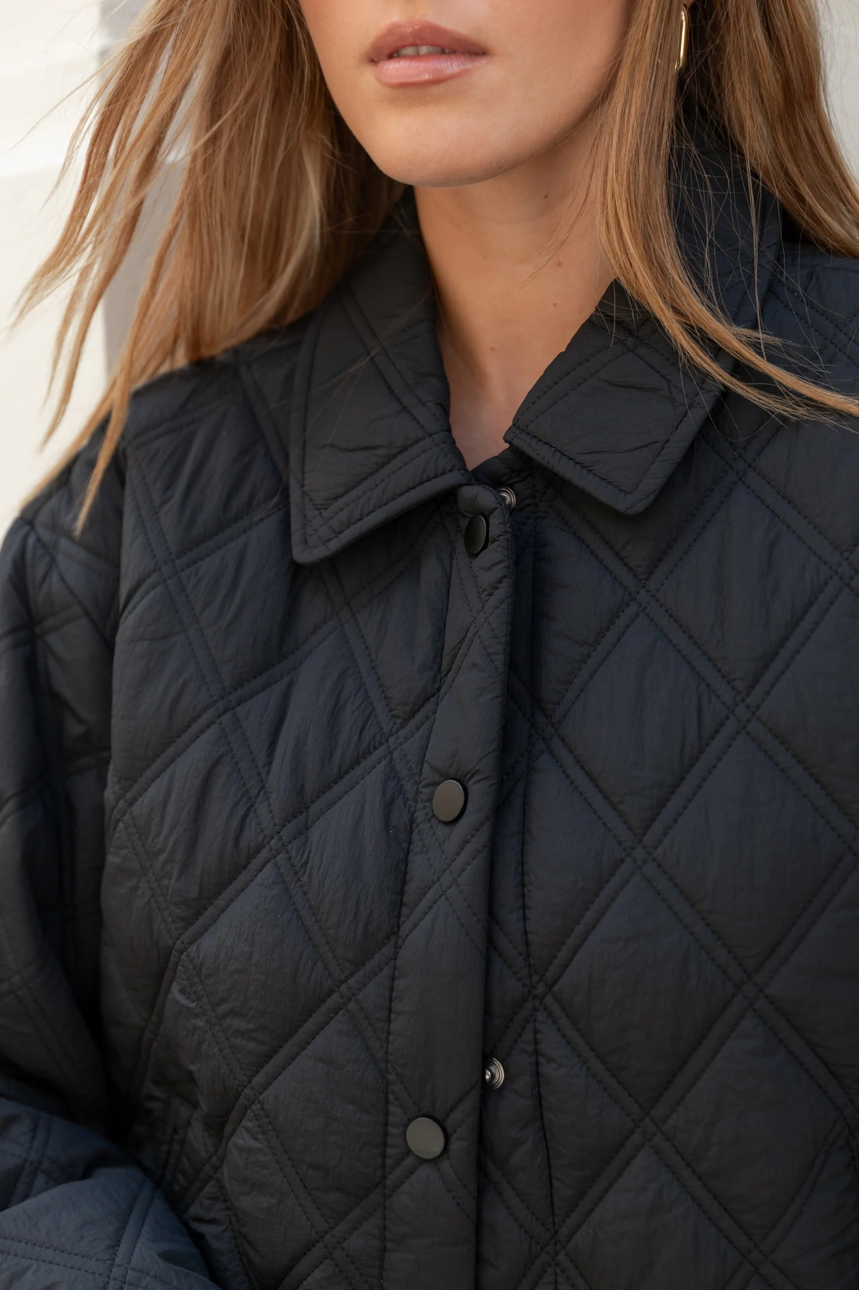 Absolute Black Collared Quilted Puffer Jacket - Image 4