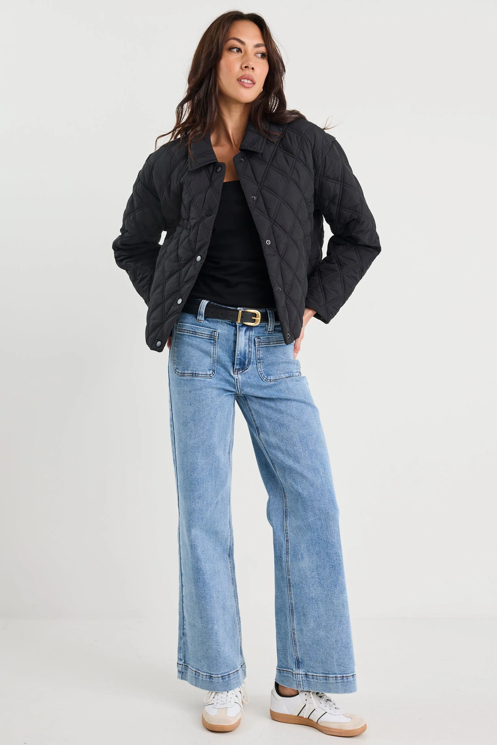 Absolute Black Collared Quilted Puffer Jacket - Image 5