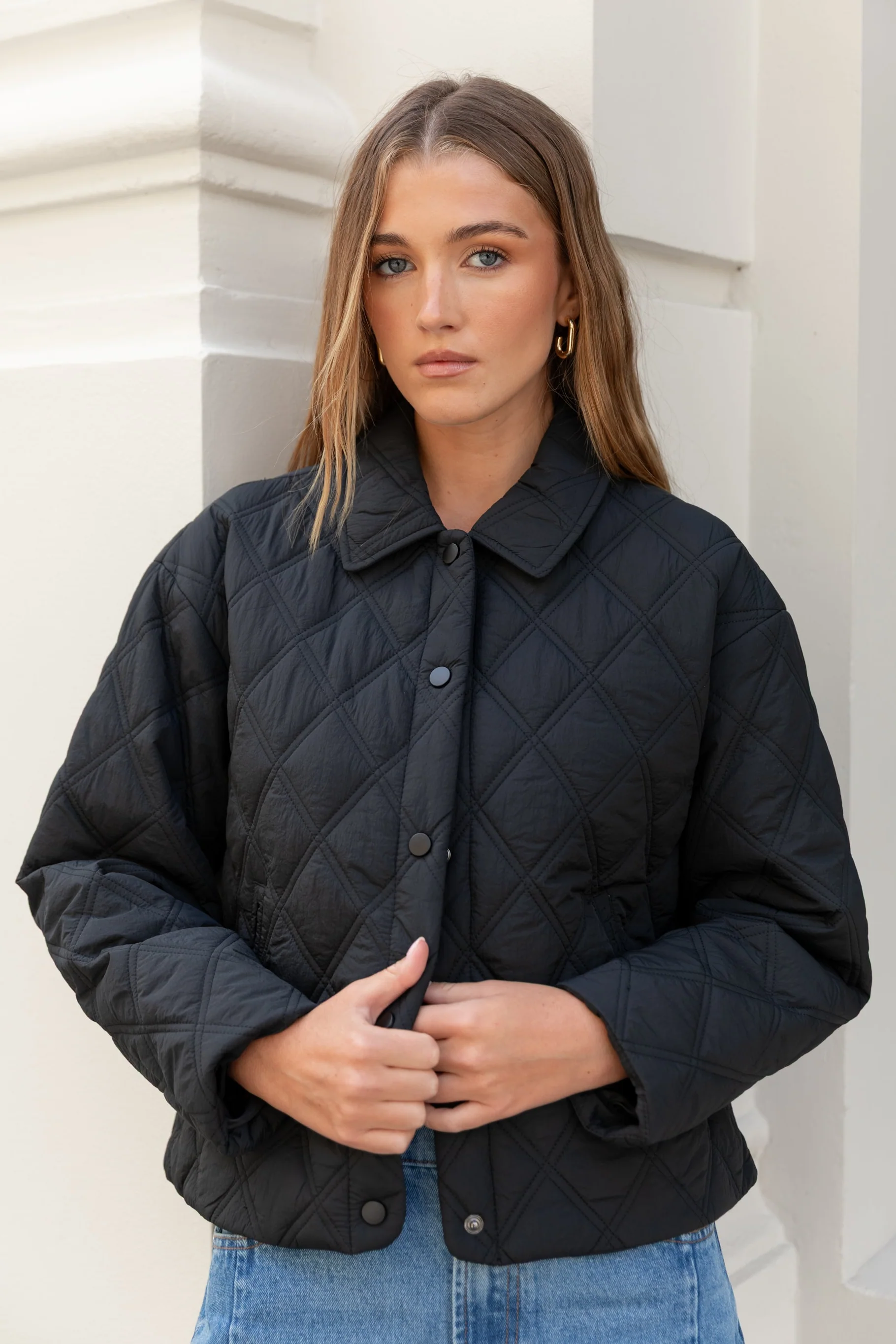 Absolute Black Collared Quilted Puffer Jacket - Image 6