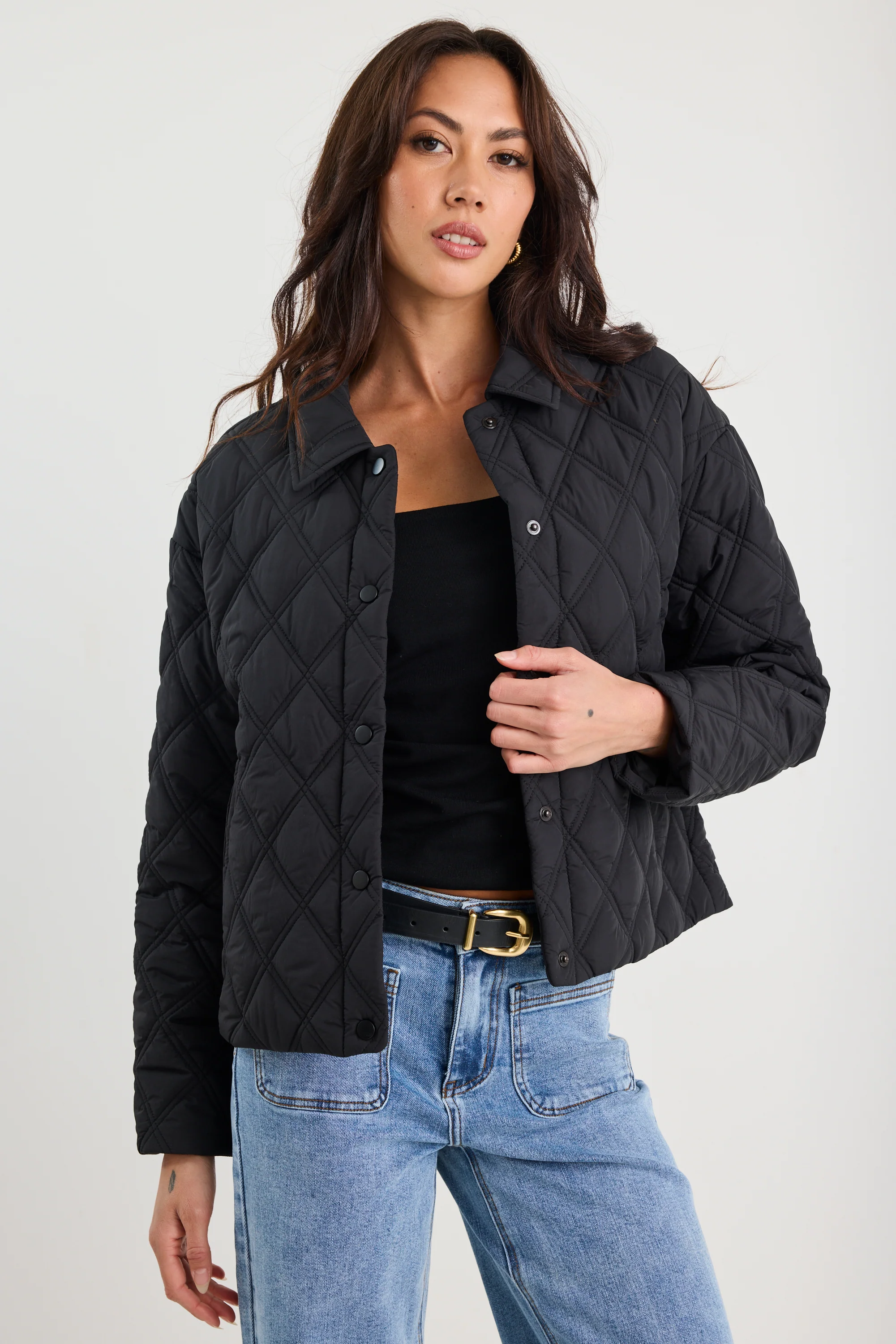 Absolute Black Collared Quilted Puffer Jacket - Image 7