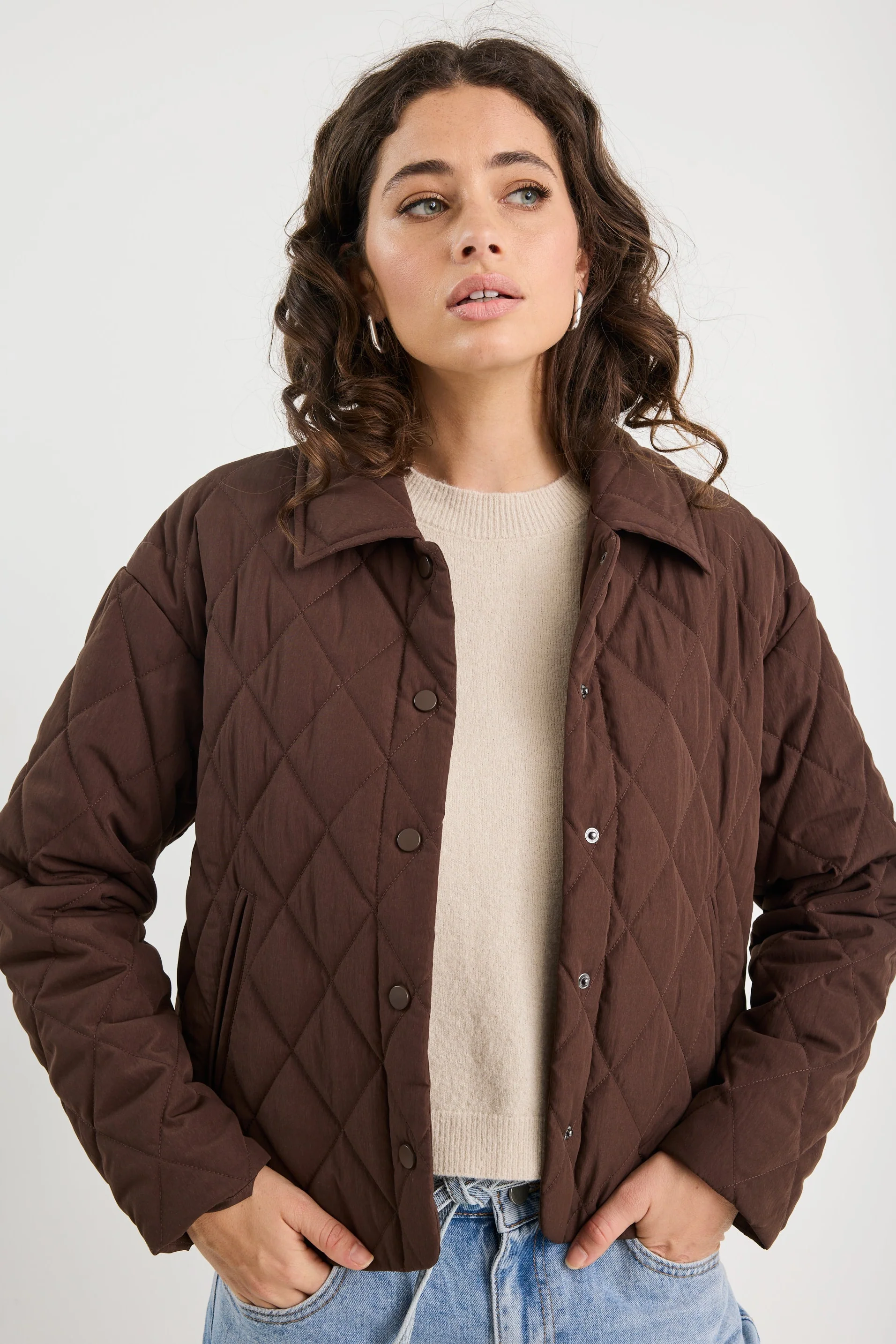 Absolute Chocolate Collared Quilted Puffer Jacket - Image 2