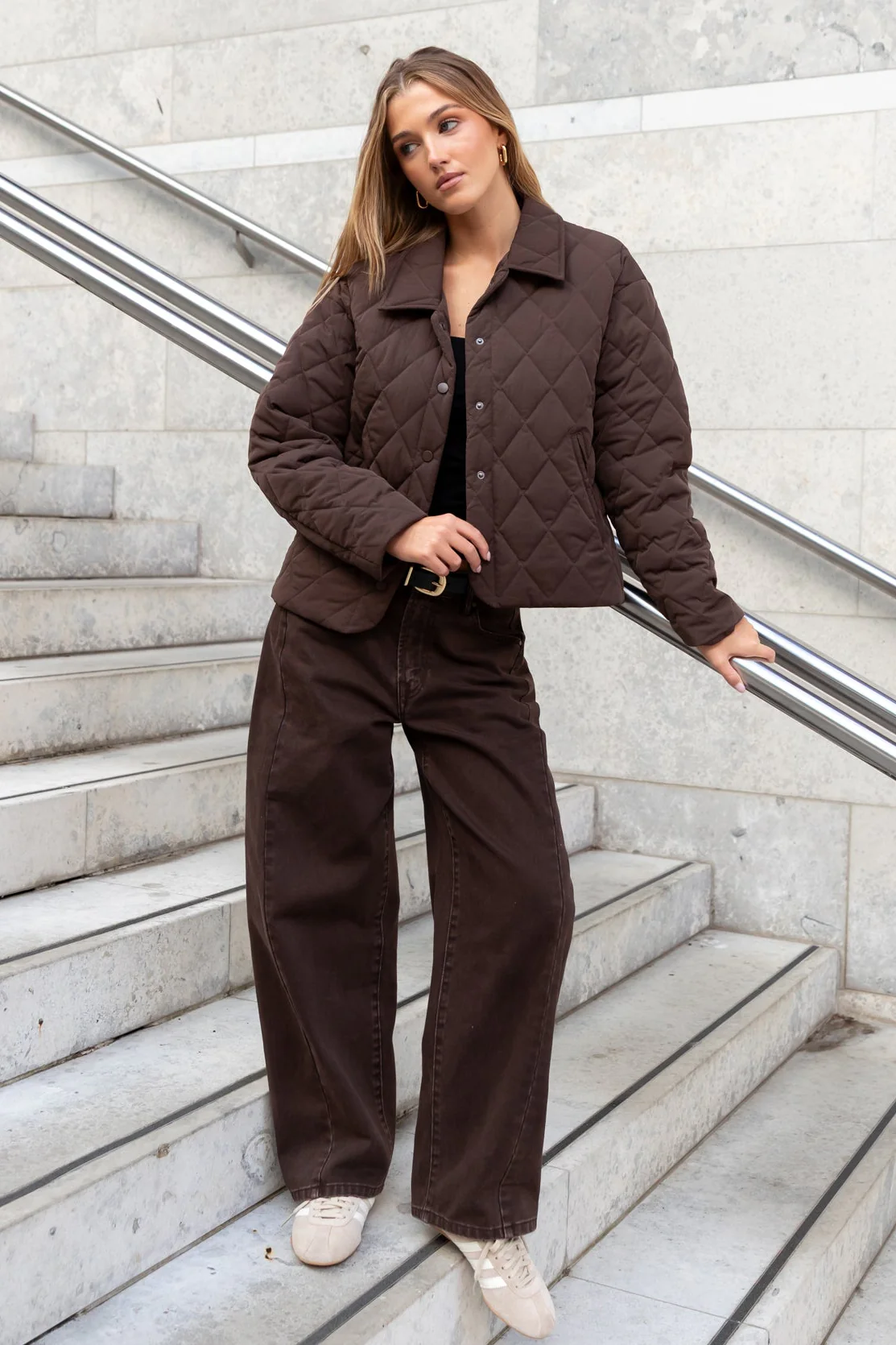 Absolute Chocolate Collared Quilted Puffer Jacket - Image 3