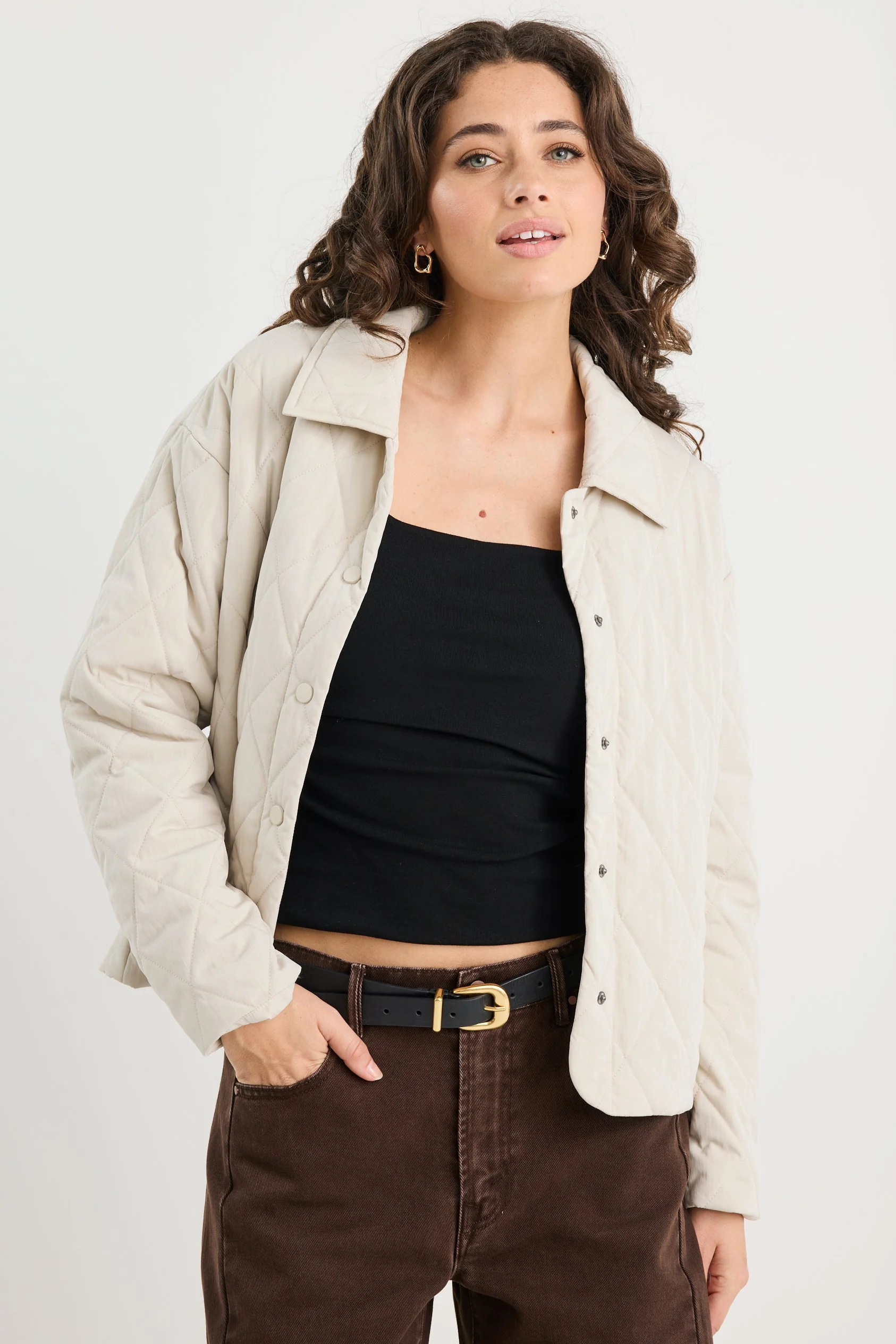 Absolute Putty Collared Quilted Puffer Jacket - Image 2