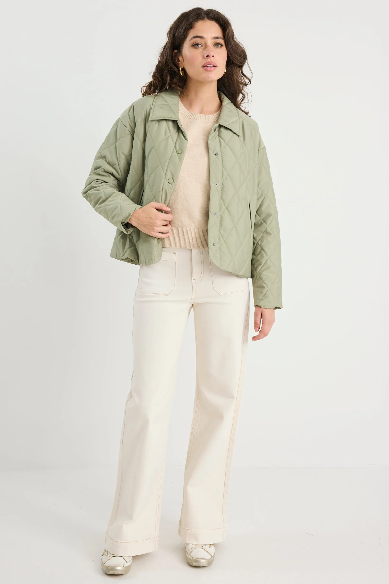 Absolute Soft Khaki Collared Quilted Puffer Jacket - Image 4