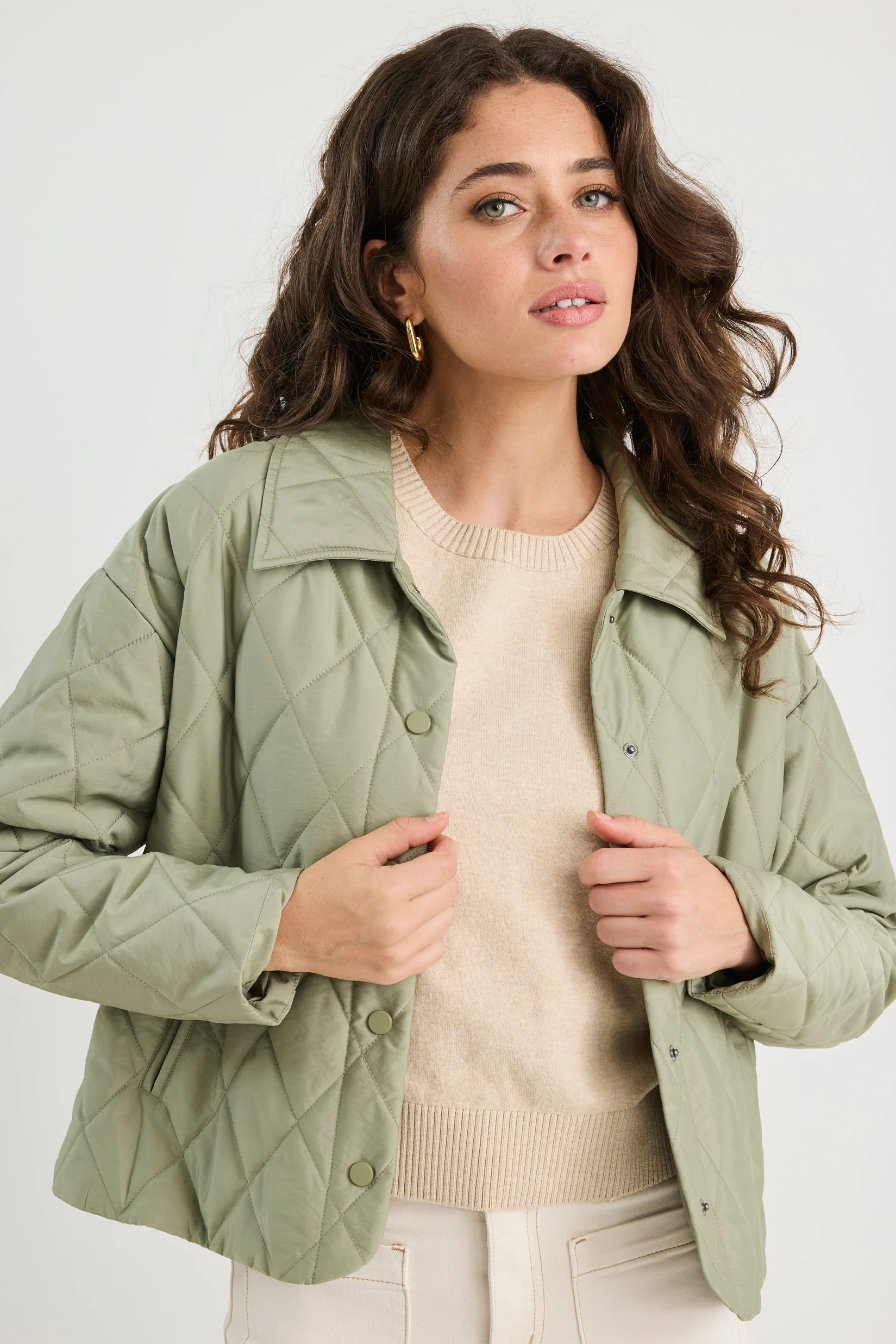 Absolute Soft Khaki Collared Quilted Puffer Jacket - Image 5