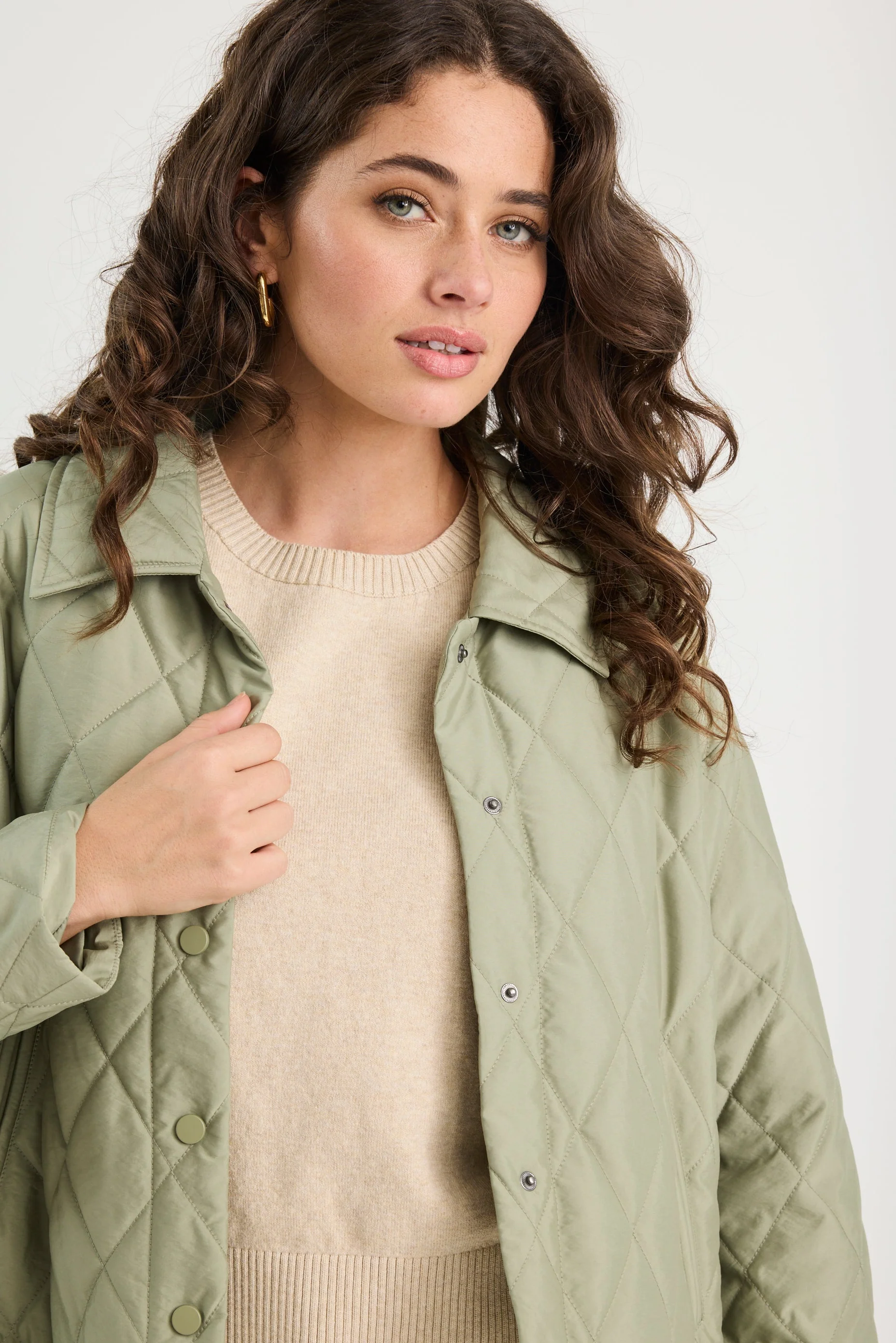 Absolute Soft Khaki Collared Quilted Puffer Jacket - Image 7