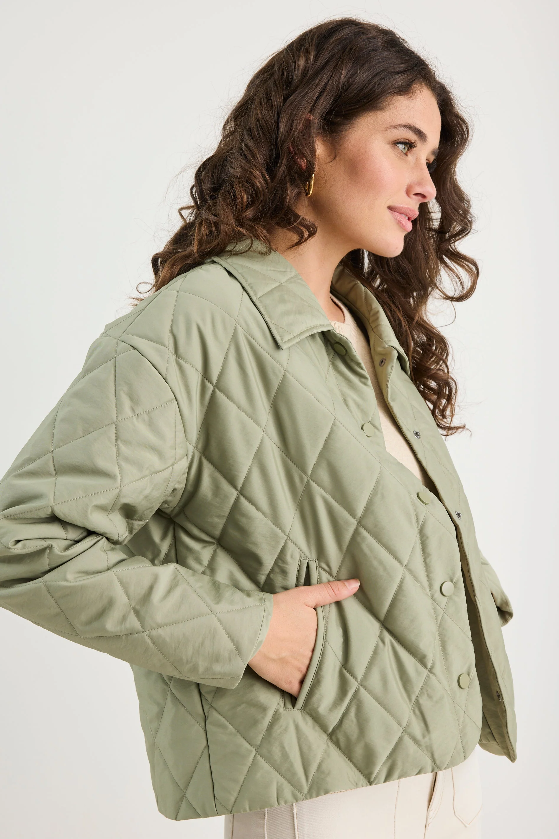 Absolute Soft Khaki Collared Quilted Puffer Jacket - Image 8