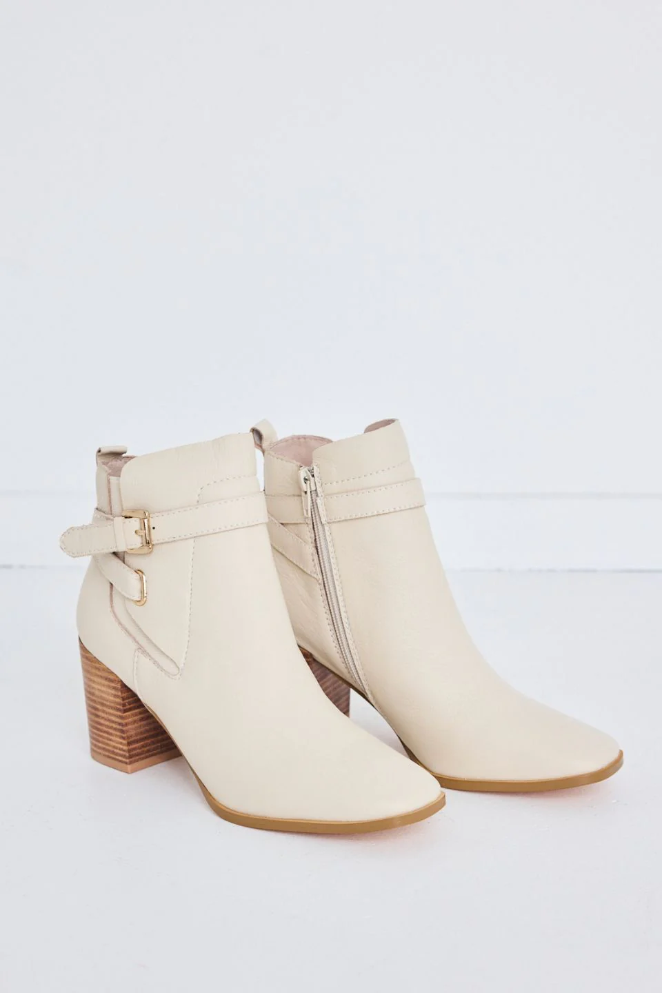 Adelaide Cream Buckle Ankle Mid Heel Boot - Image 3