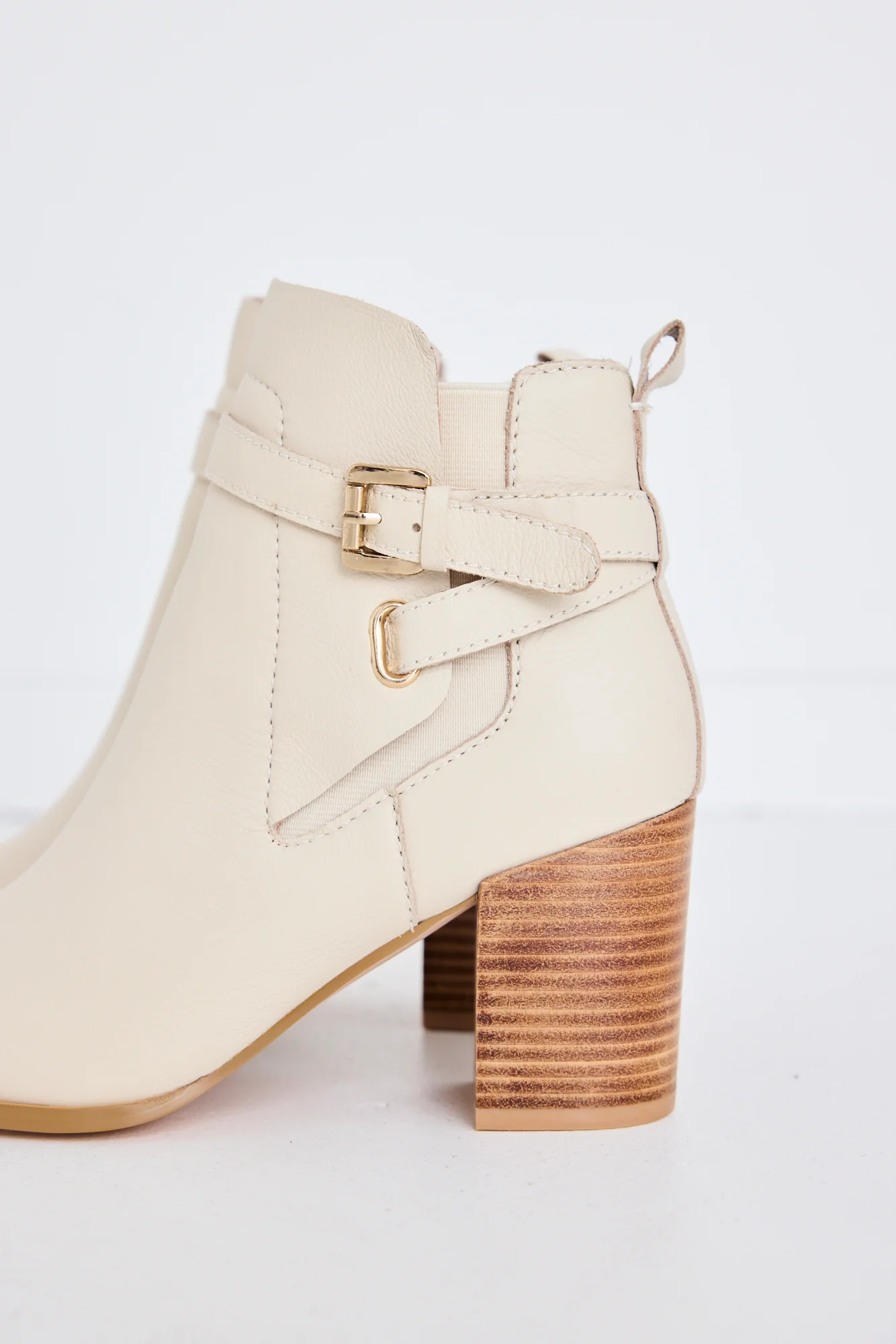 Adelaide Cream Buckle Ankle Mid Heel Boot - Image 4