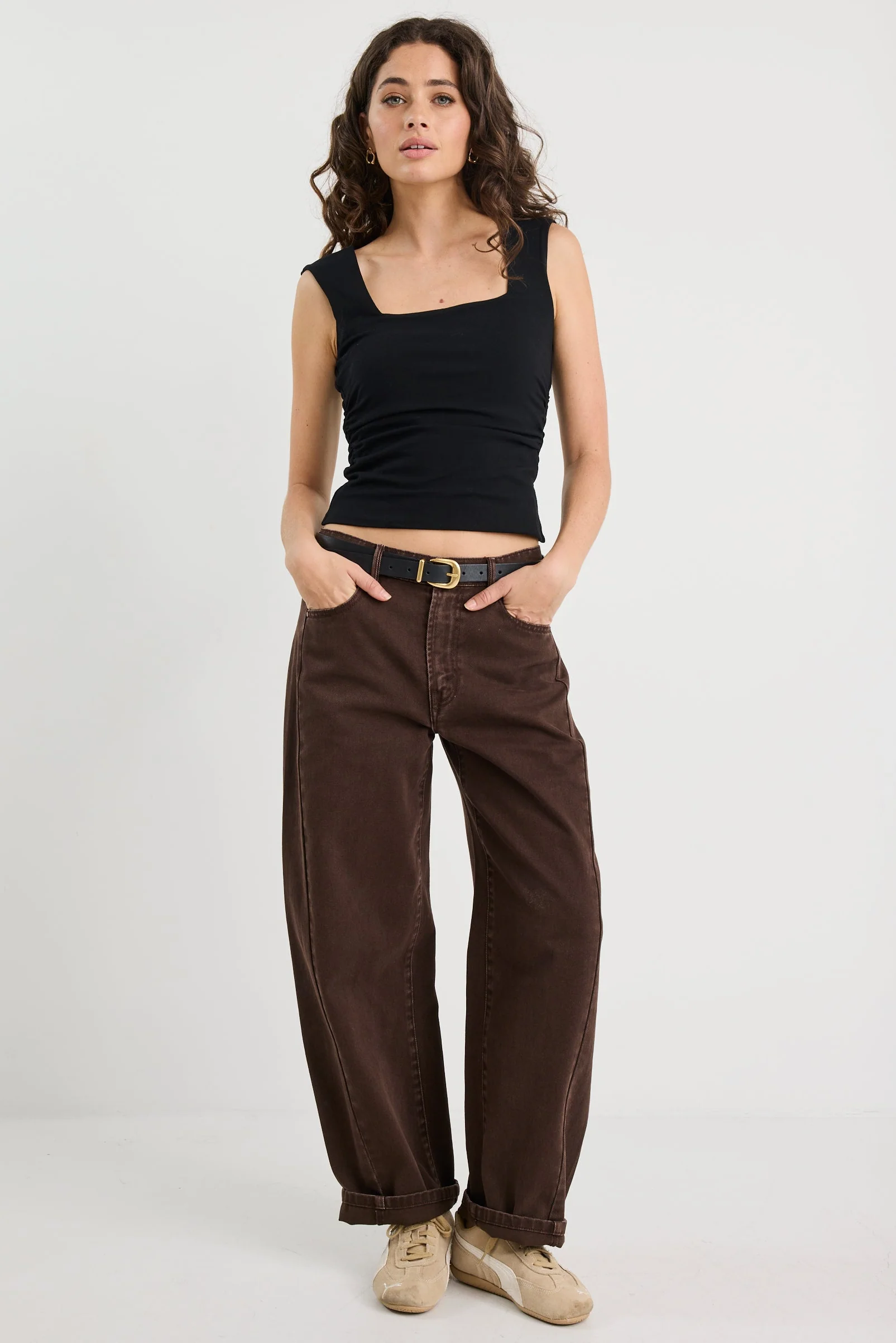 Affirmation Black Ruched Square Neck Top - Image 2