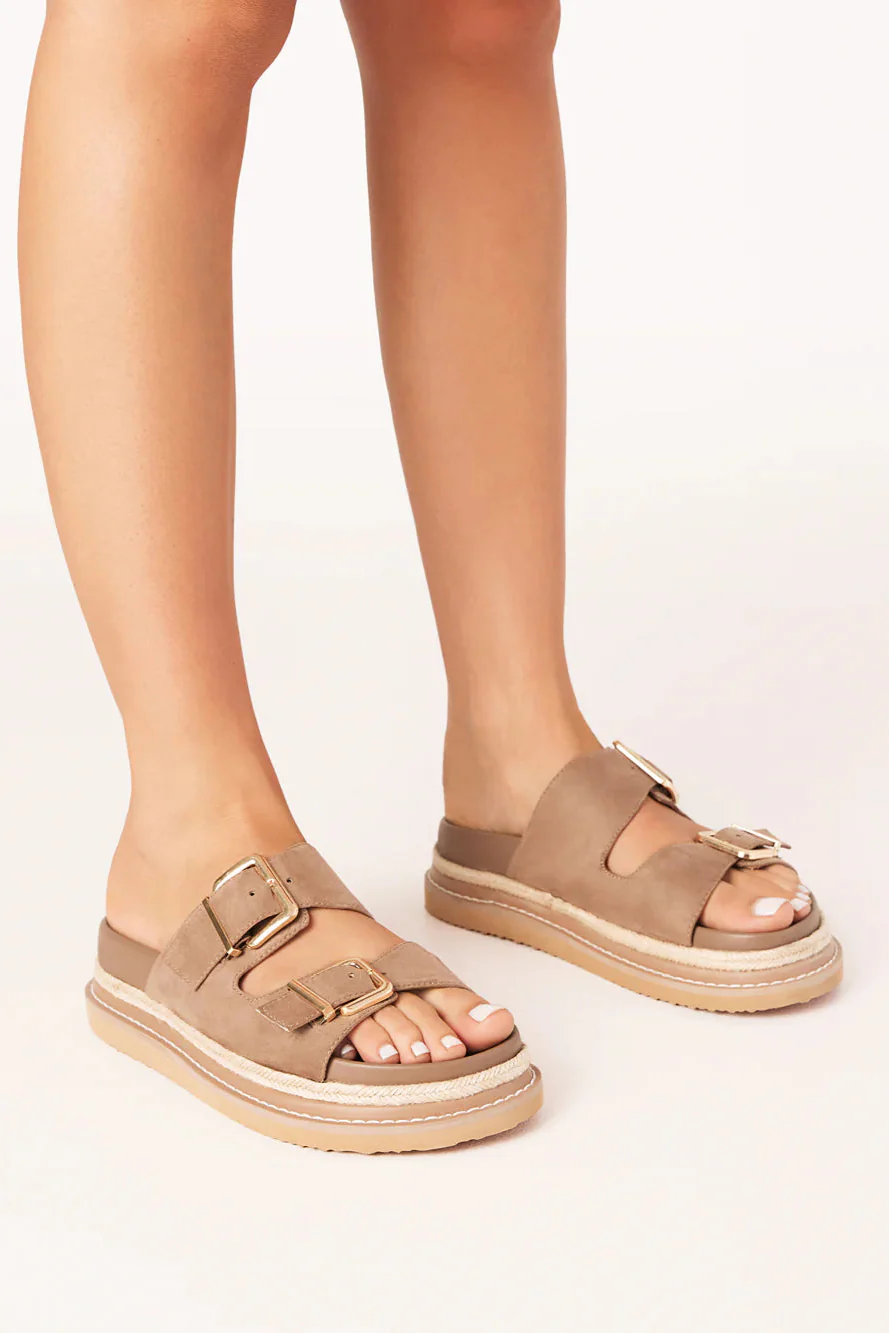Alder Fawn Suede Double Buckle Platform Slide - Image 4