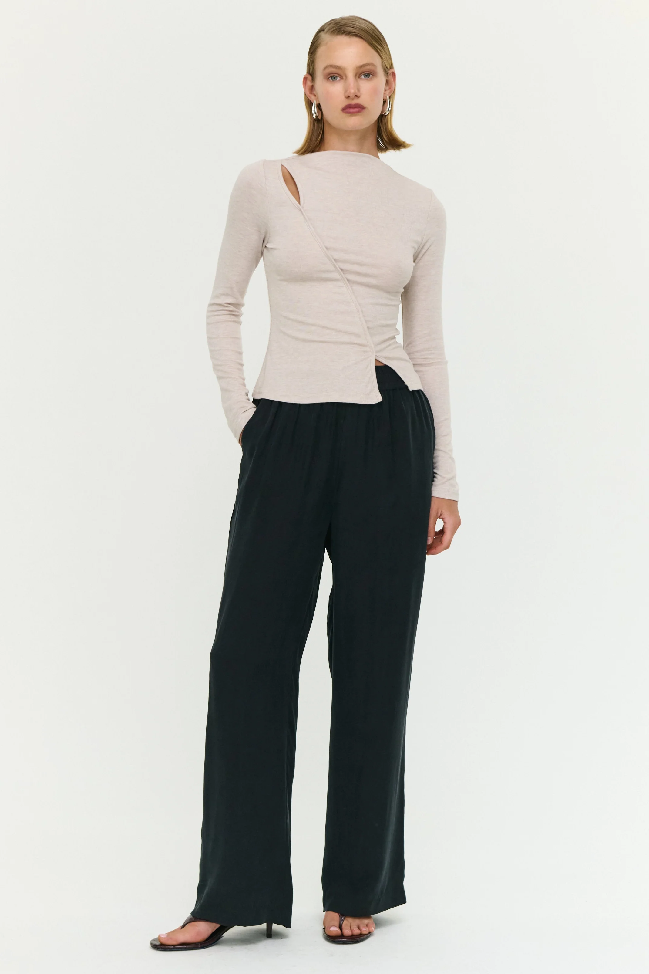 Alexi Oat Marle Assym Detail LS Top - Image 3