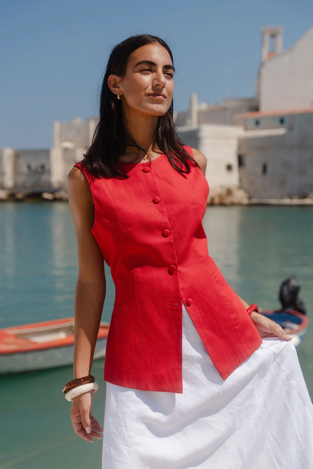 Aloft Red Fitted Long Vest
