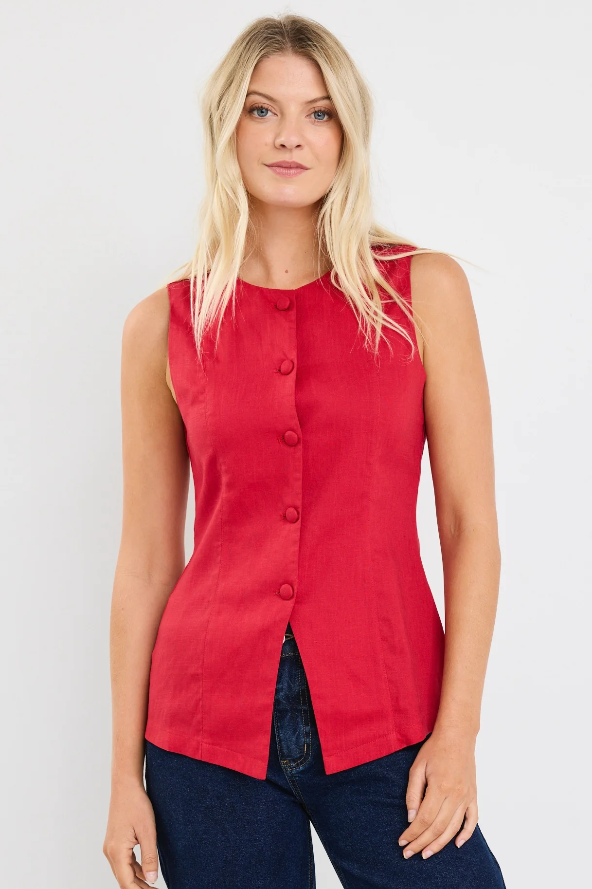 Aloft Red Fitted Long Vest - Image 4