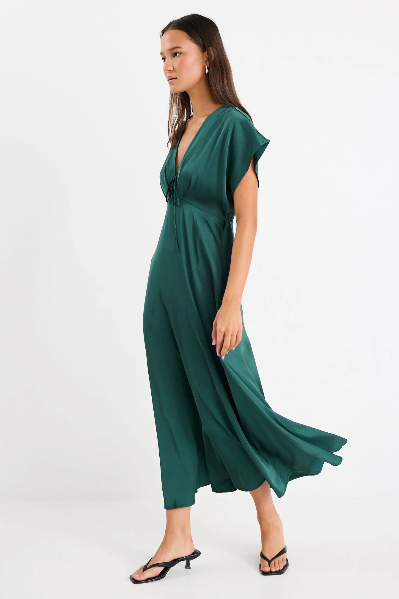 Ambiance Forest Satin Short Sleeve Maxi Dress - Image 3