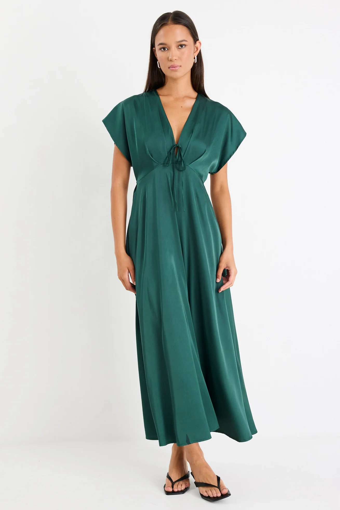 Ambiance Forest Satin Short Sleeve Maxi Dress - Image 4