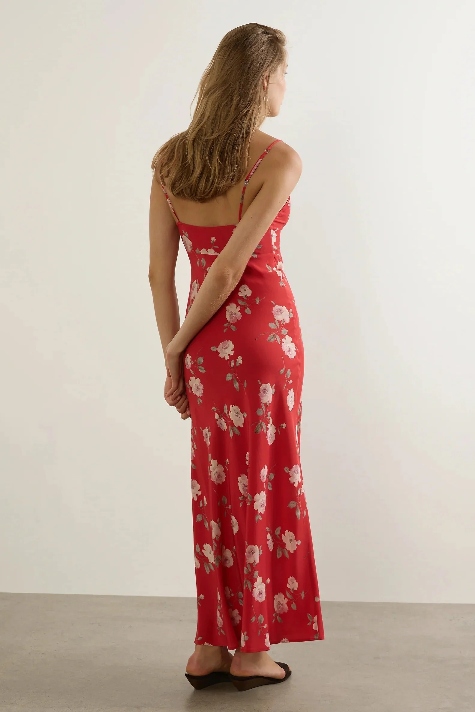 Anne Red Floral Tie Front Strappy Maxi Dress - Image 3