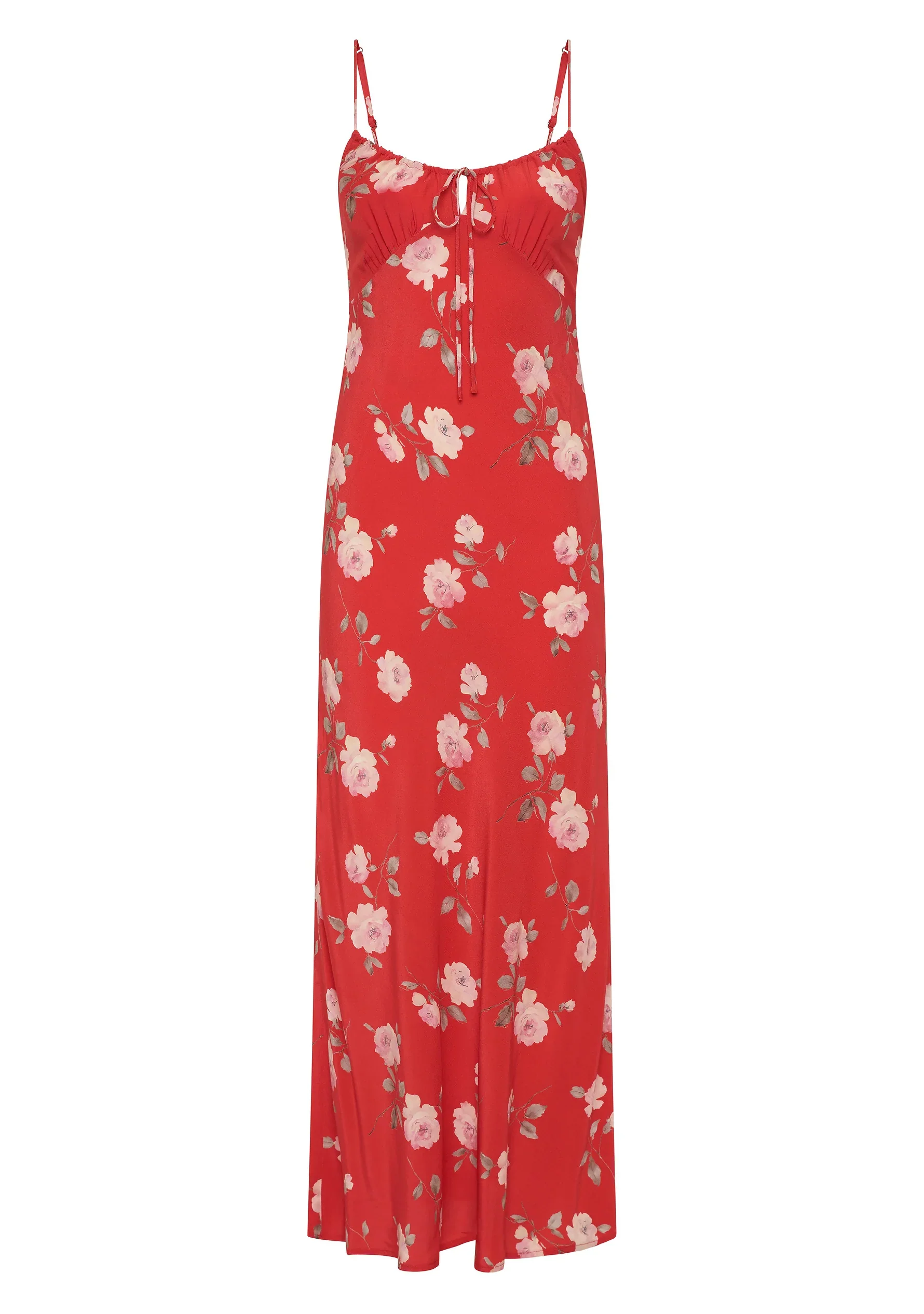 Anne Red Floral Tie Front Strappy Maxi Dress - Image 4