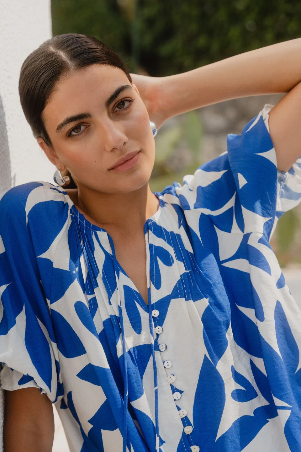 Antic Bright Blue Abstract Button Front SS Top - Image 4