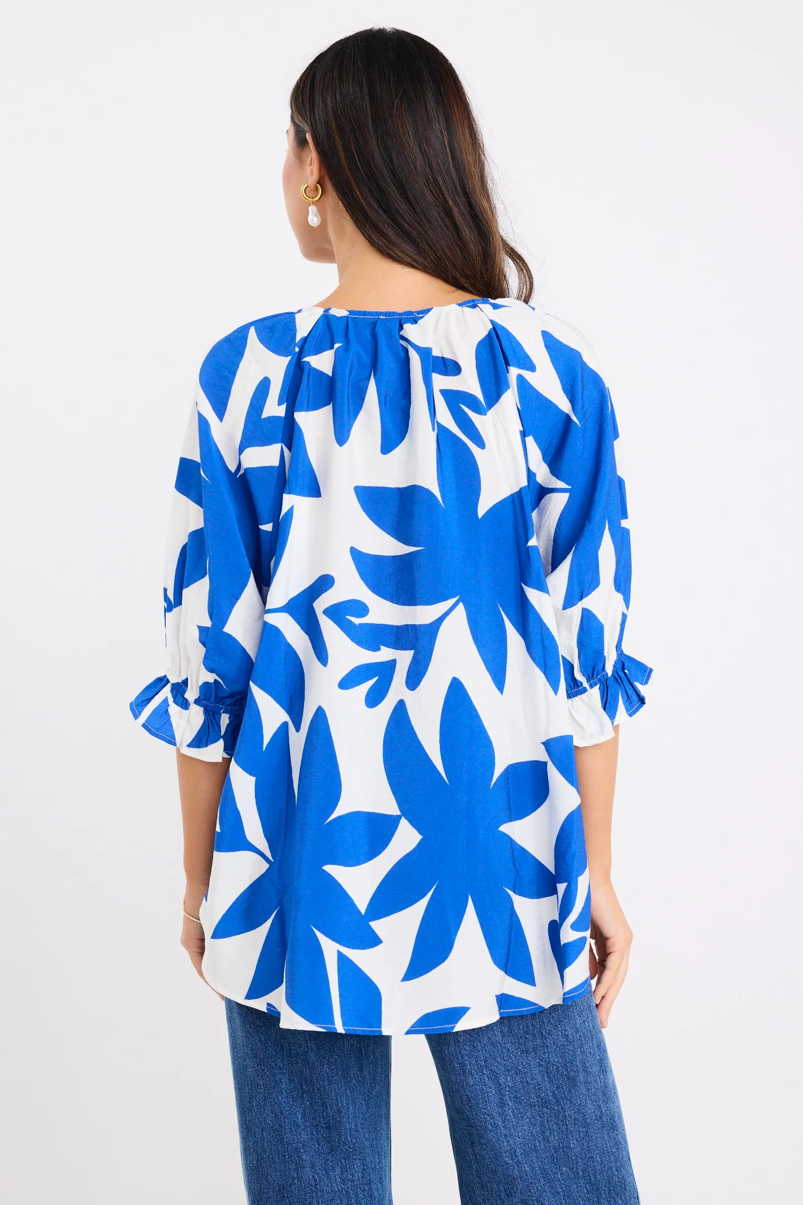 Antic Bright Blue Abstract Button Front SS Top - Image 5