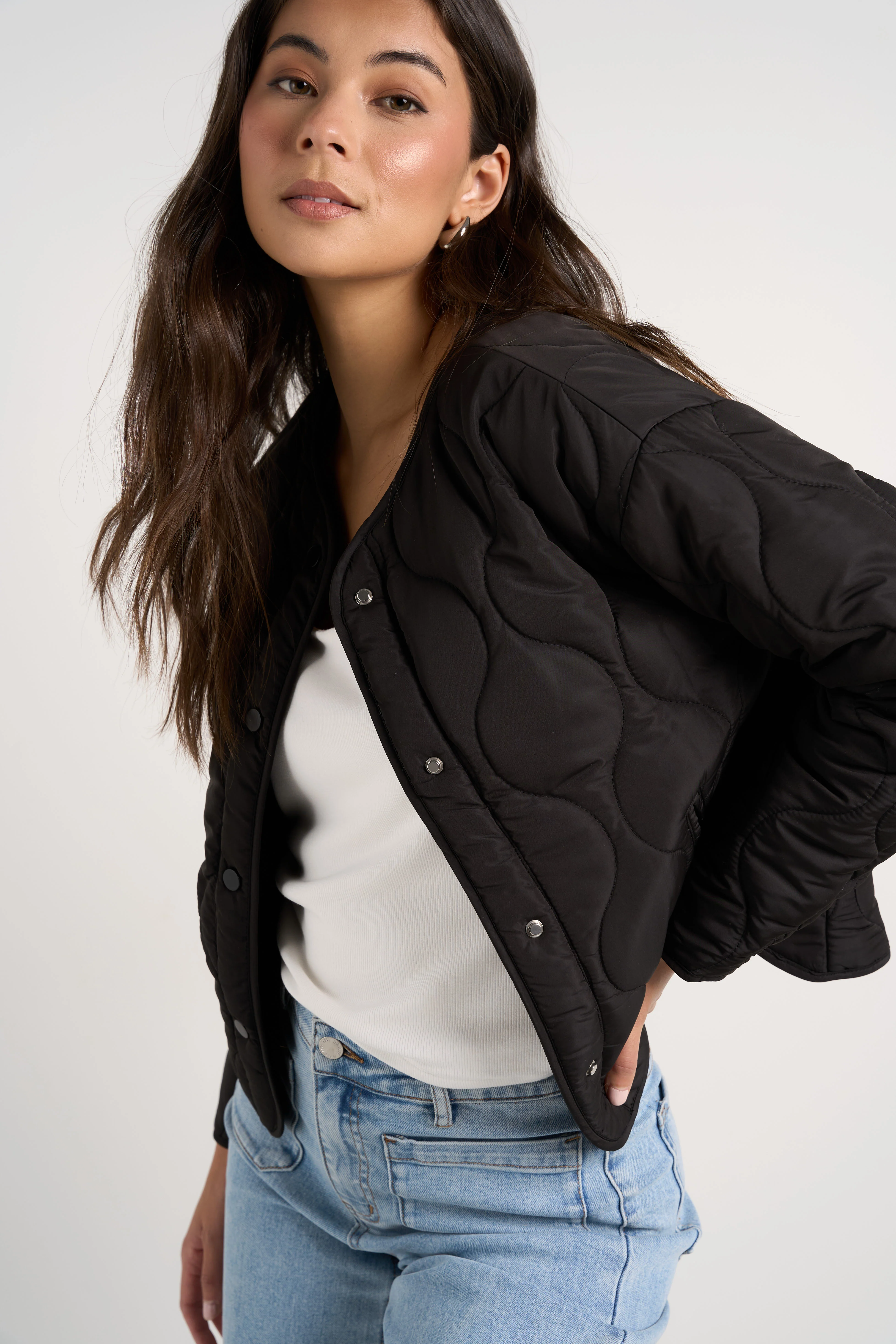 Apex Black Collarless Quilted Puffer Jacket - Image 4