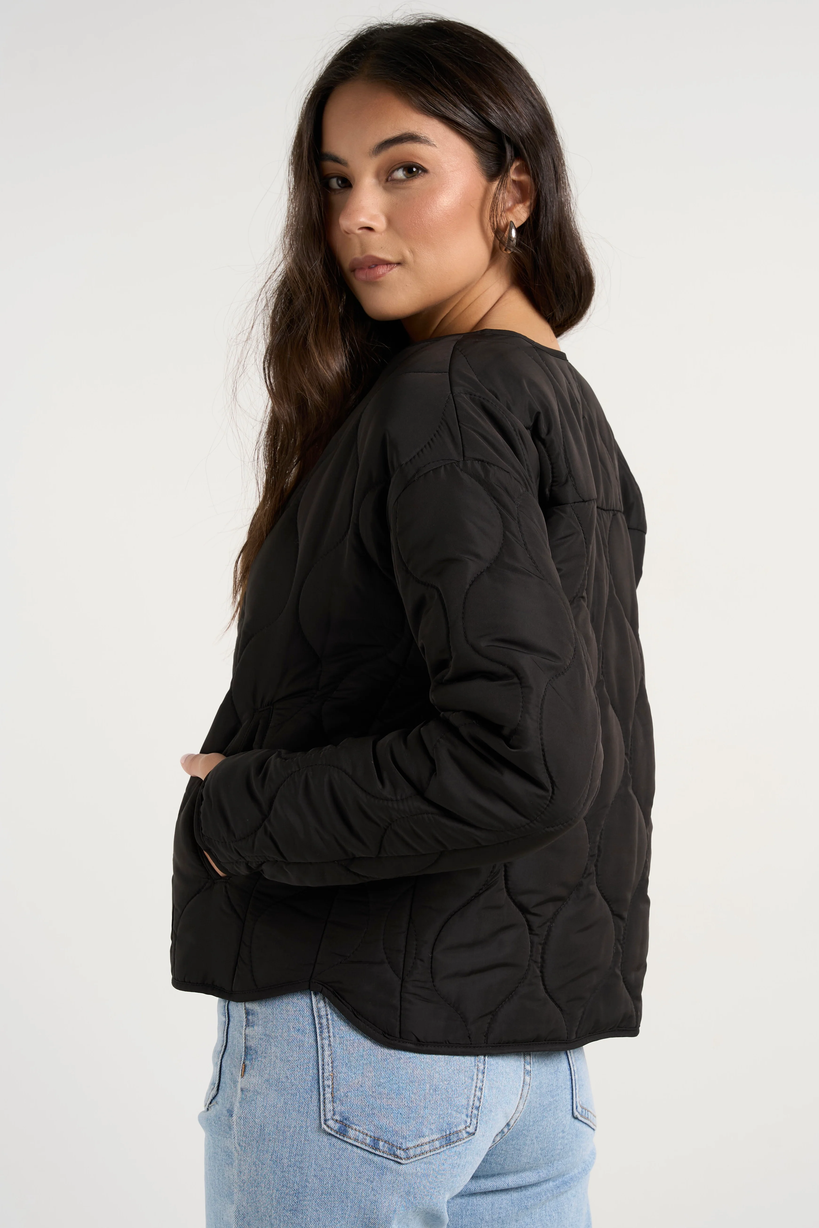Apex Black Collarless Quilted Puffer Jacket - Image 6