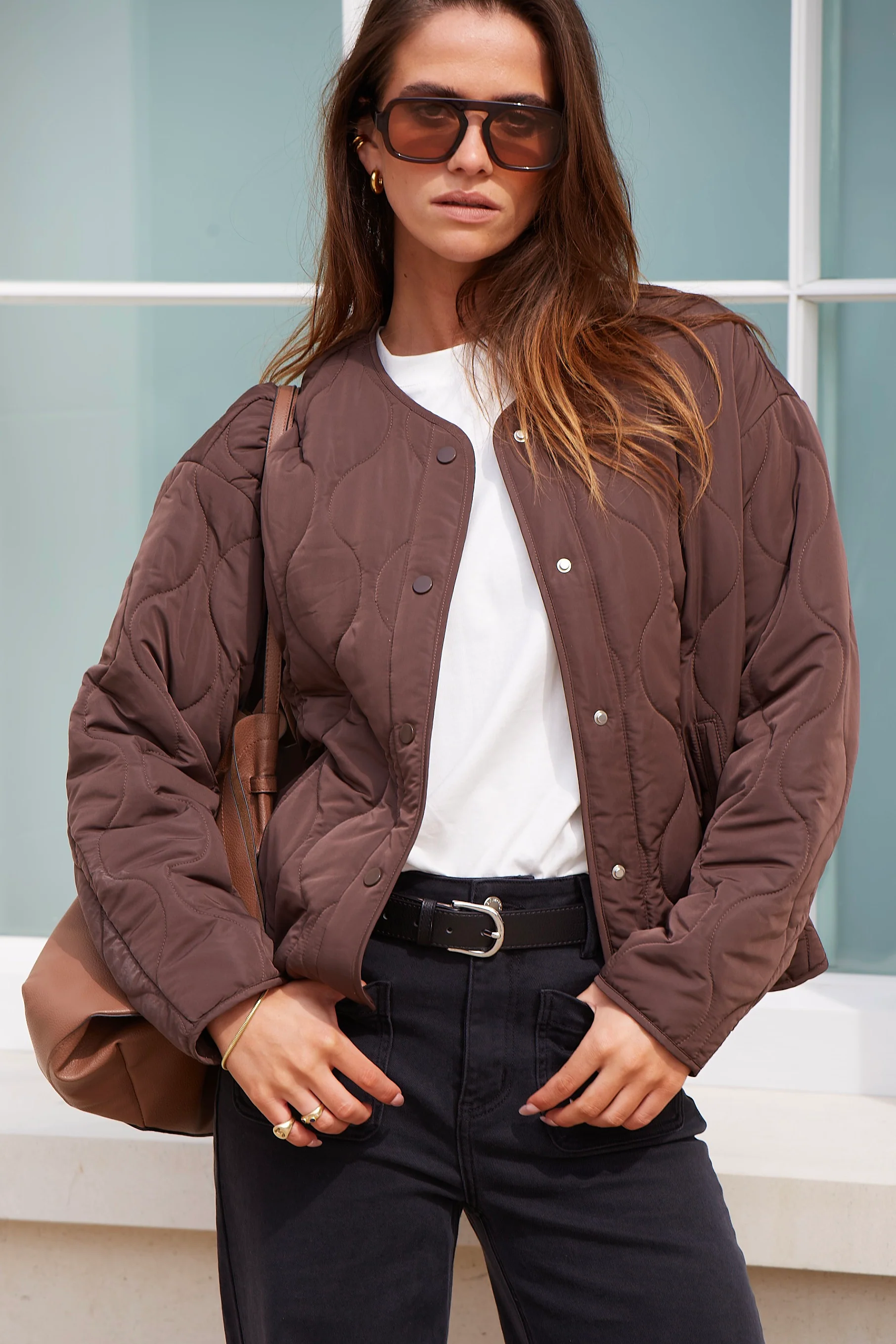 Apex Chocolate Collarless Quilted Puffer Jacket - Image 10