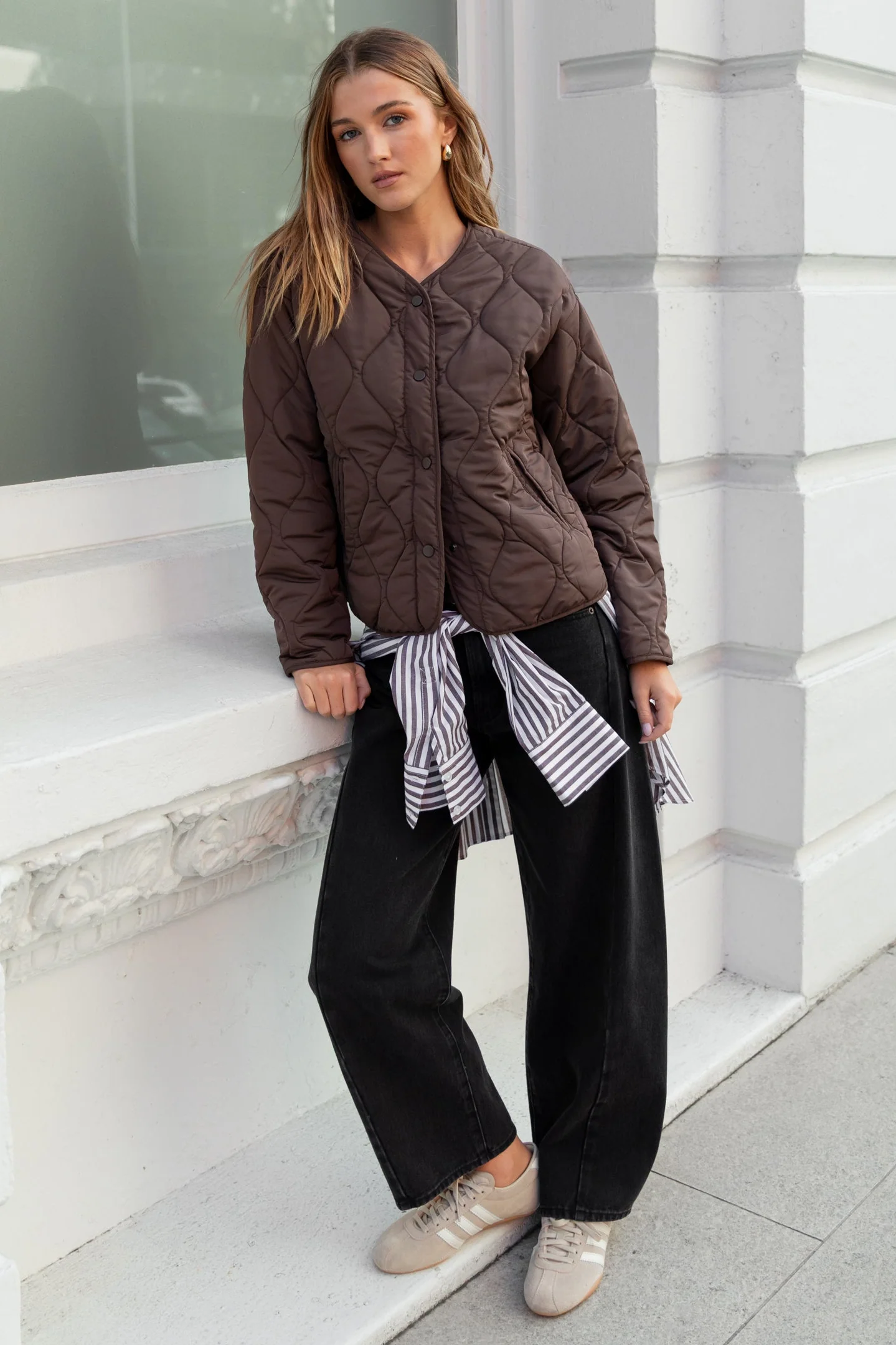 Apex Chocolate Collarless Quilted Puffer Jacket - Image 3
