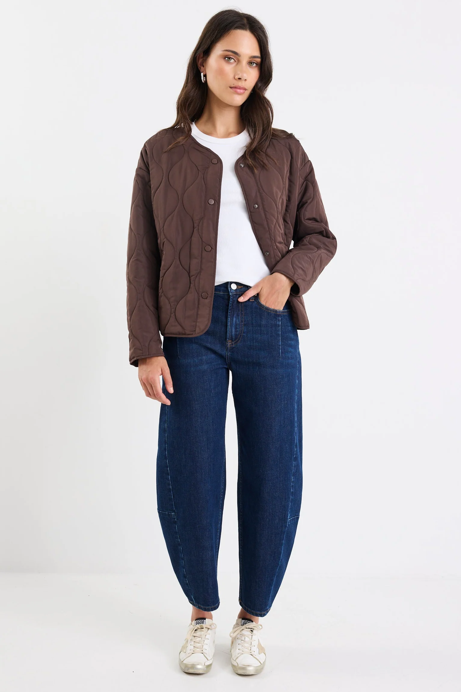 Apex Chocolate Collarless Quilted Puffer Jacket - Image 4