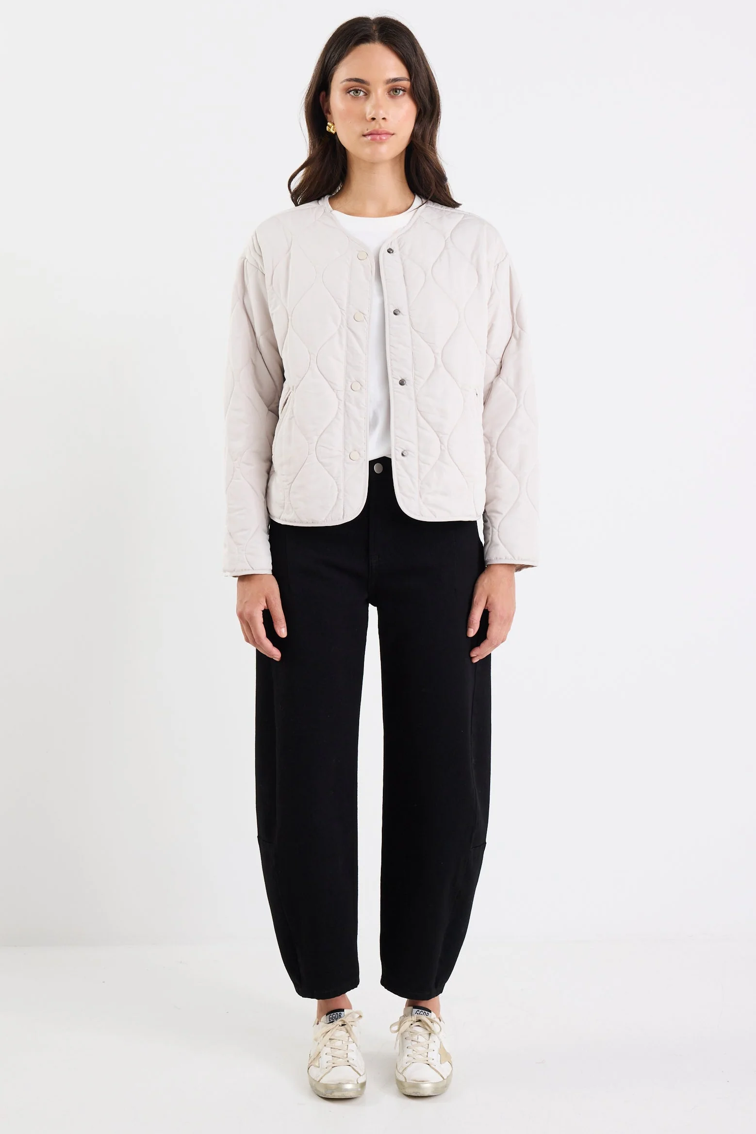 Apex Putty Collarless Quilted Puffer Jacket - Image 3