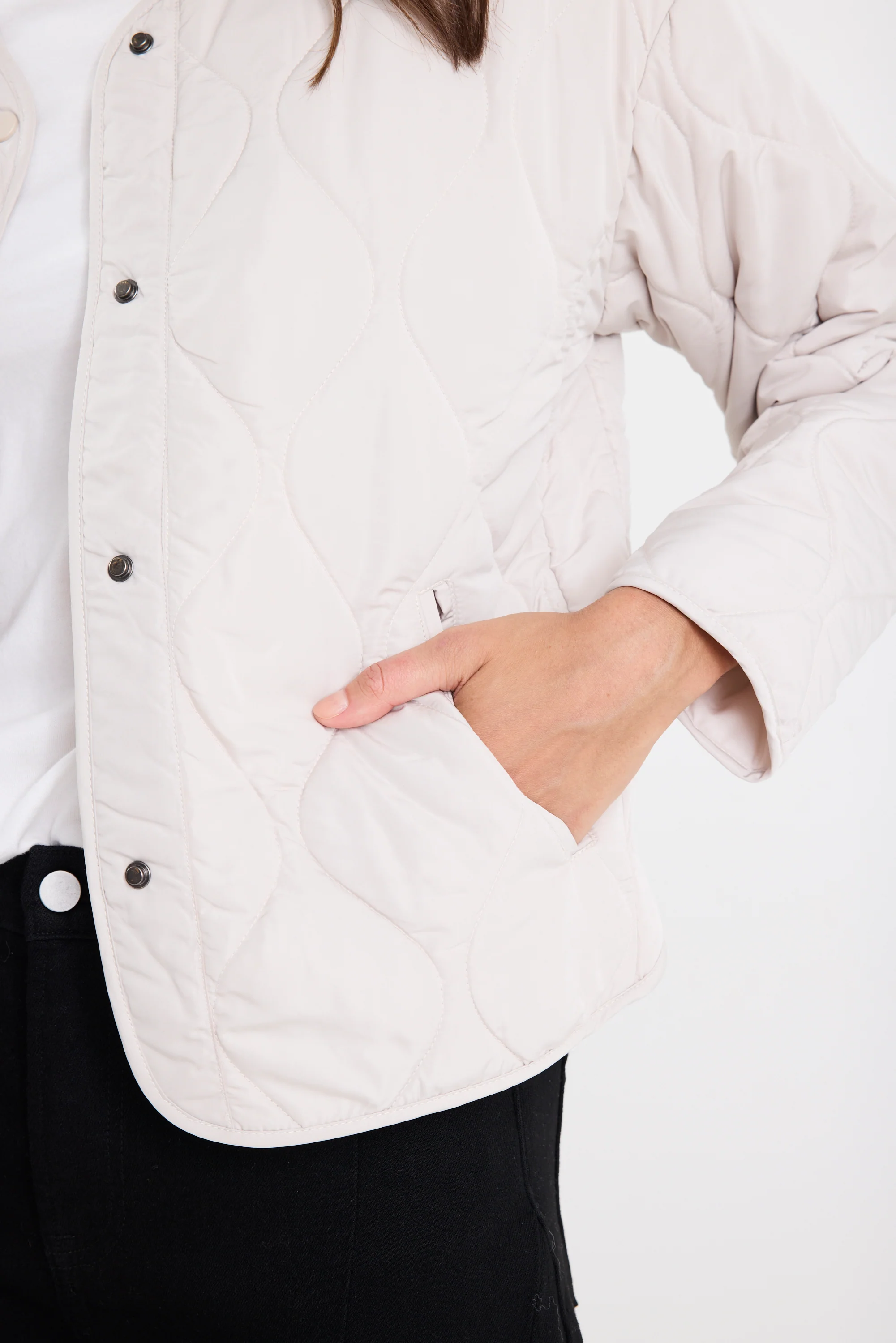 Apex Putty Collarless Quilted Puffer Jacket - Image 5