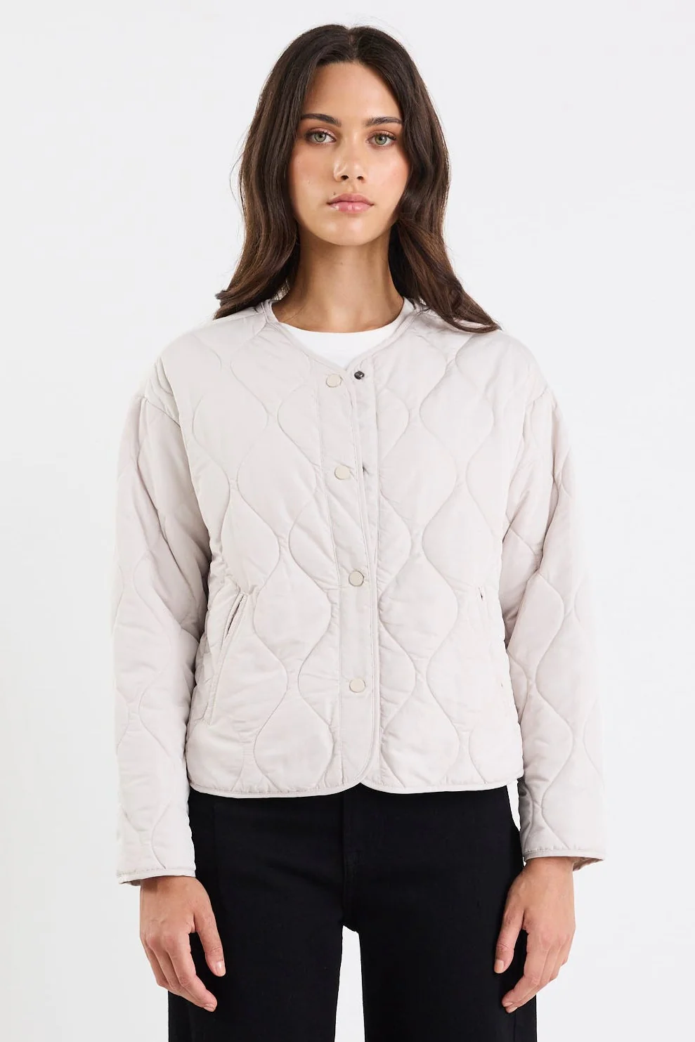 Apex Putty Collarless Quilted Puffer Jacket - Image 6