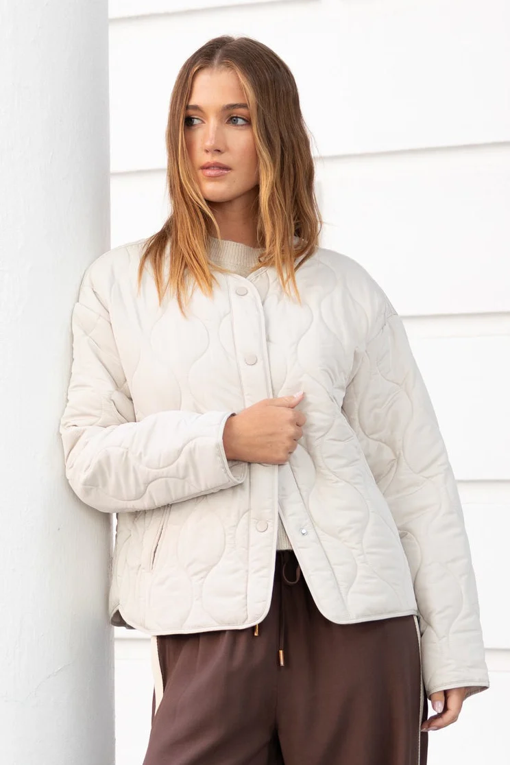 Apex Putty Collarless Quilted Puffer Jacket - Image 8