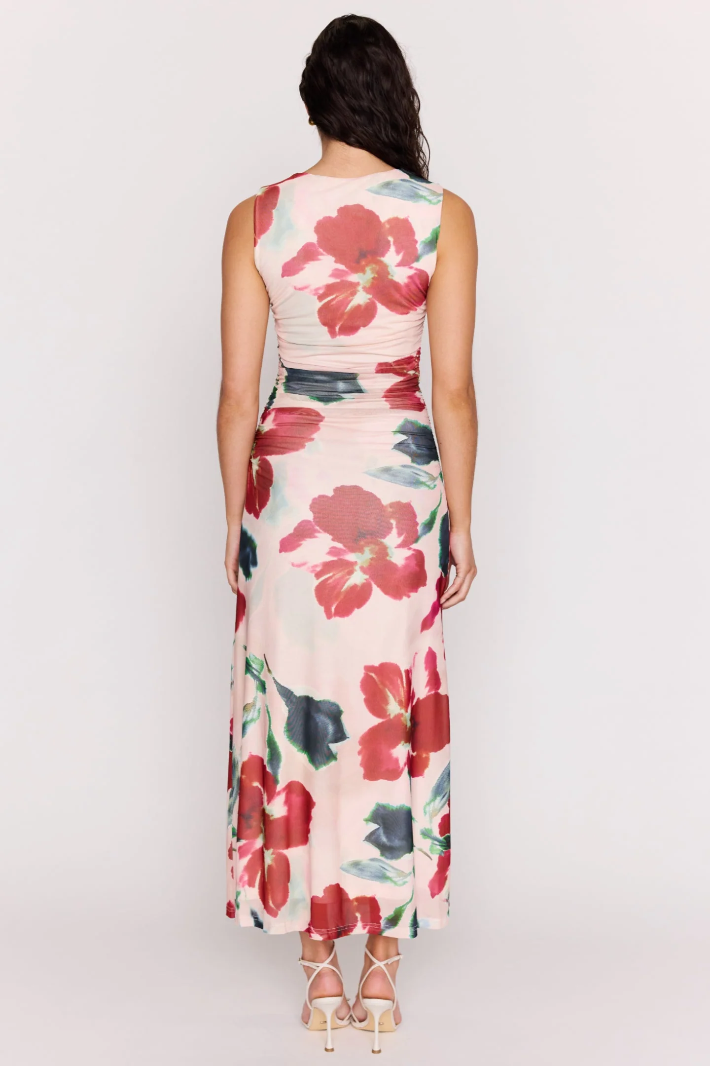 Arabella Red Floral Mesh Sleeveless Midi Dress - Image 5
