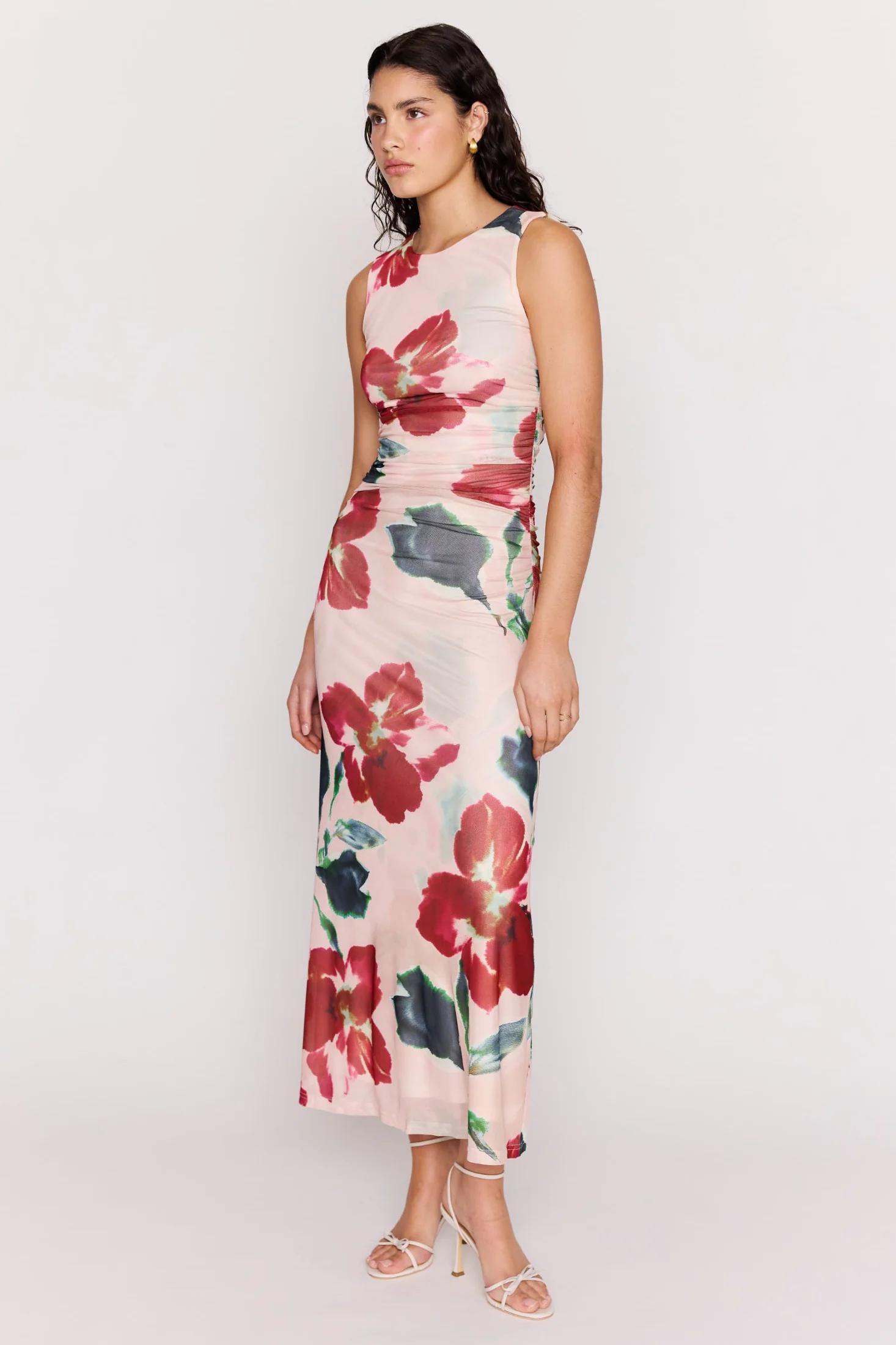 Arabella Red Floral Mesh Sleeveless Midi Dress - Image 6