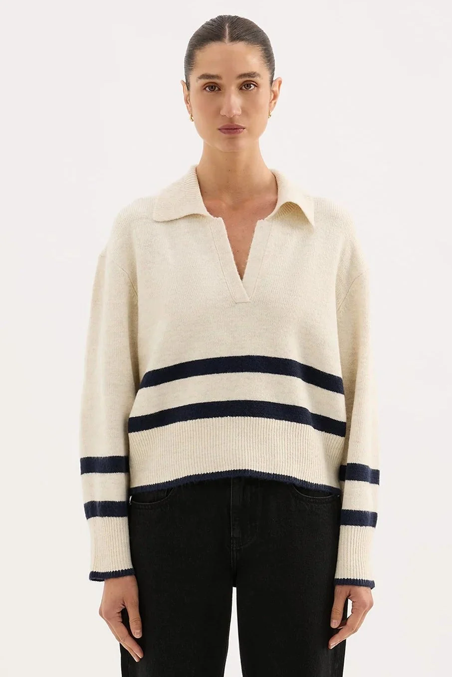 Archer Cream Stripe Collared Rugby Knit