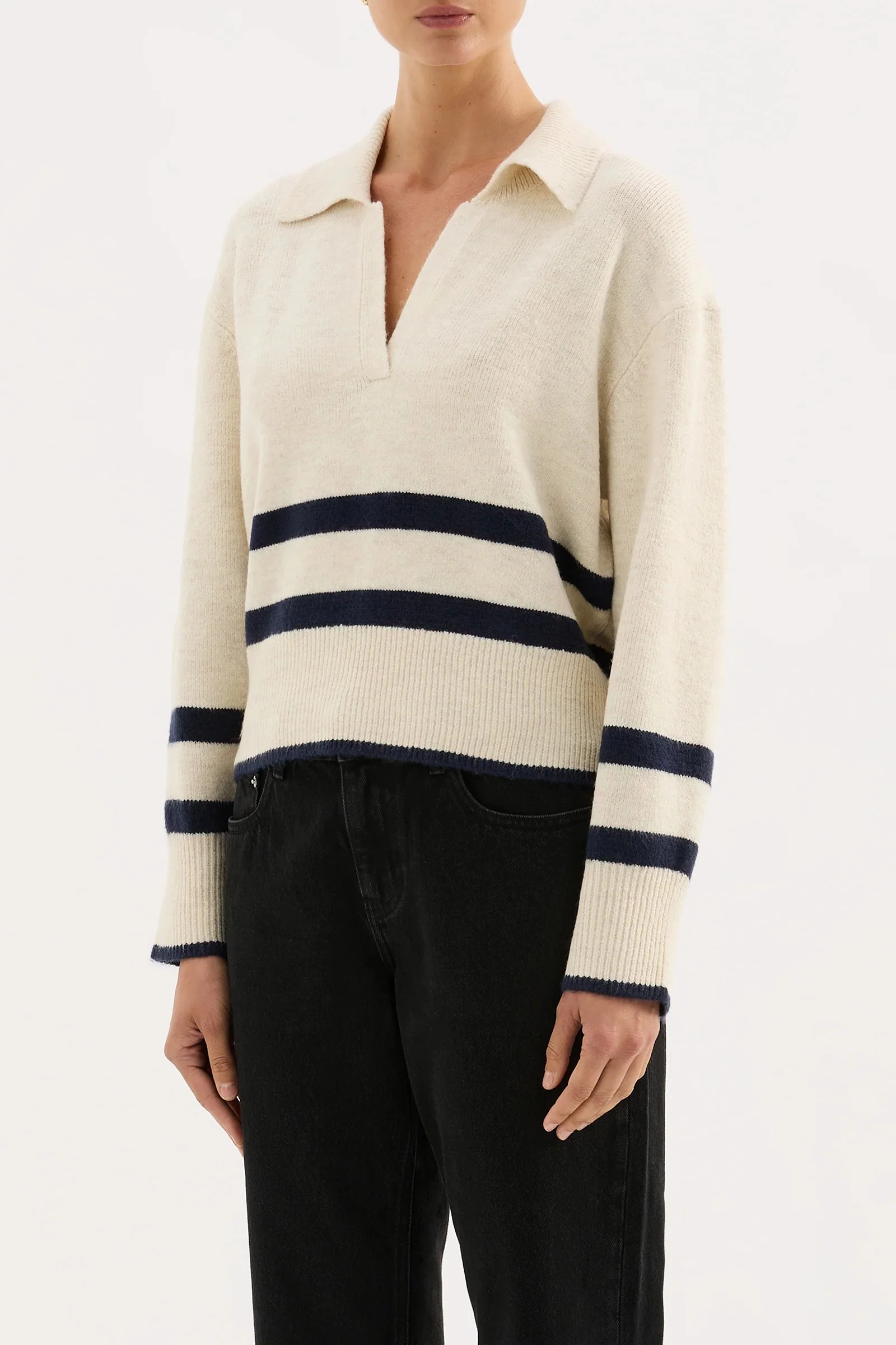 Archer Cream Stripe Collared Rugby Knit - Image 3