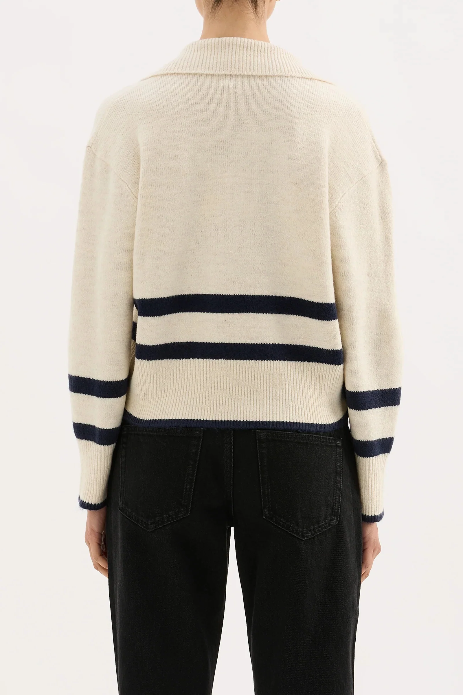 Archer Cream Stripe Collared Rugby Knit - Image 4
