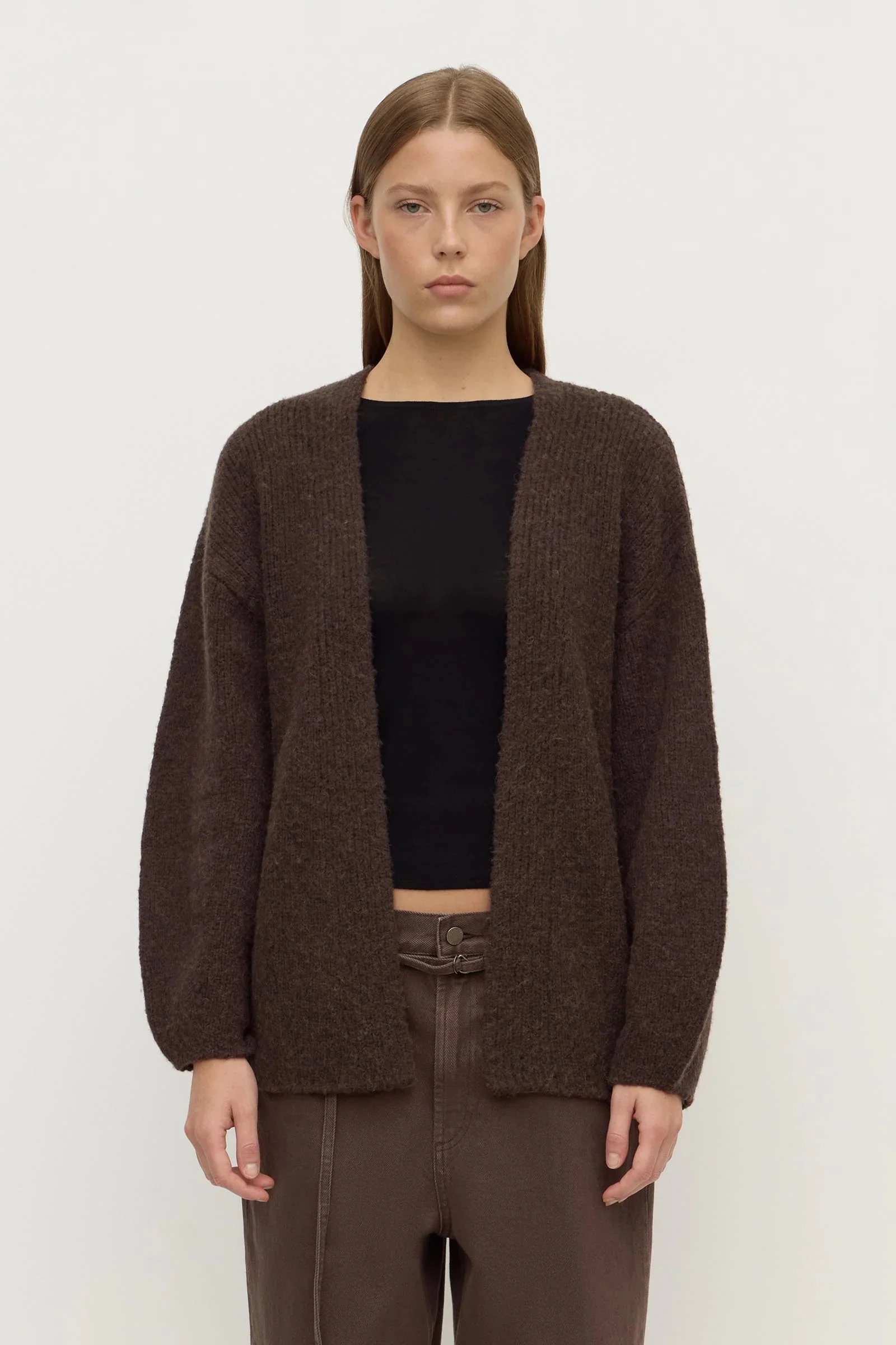 Ariel Dark Choc Wool Blend Cardigan