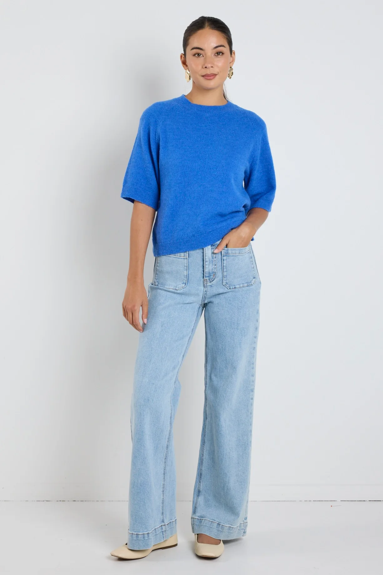 Assemble Azure Blue Alpaca Blend Raglan Knit Tee