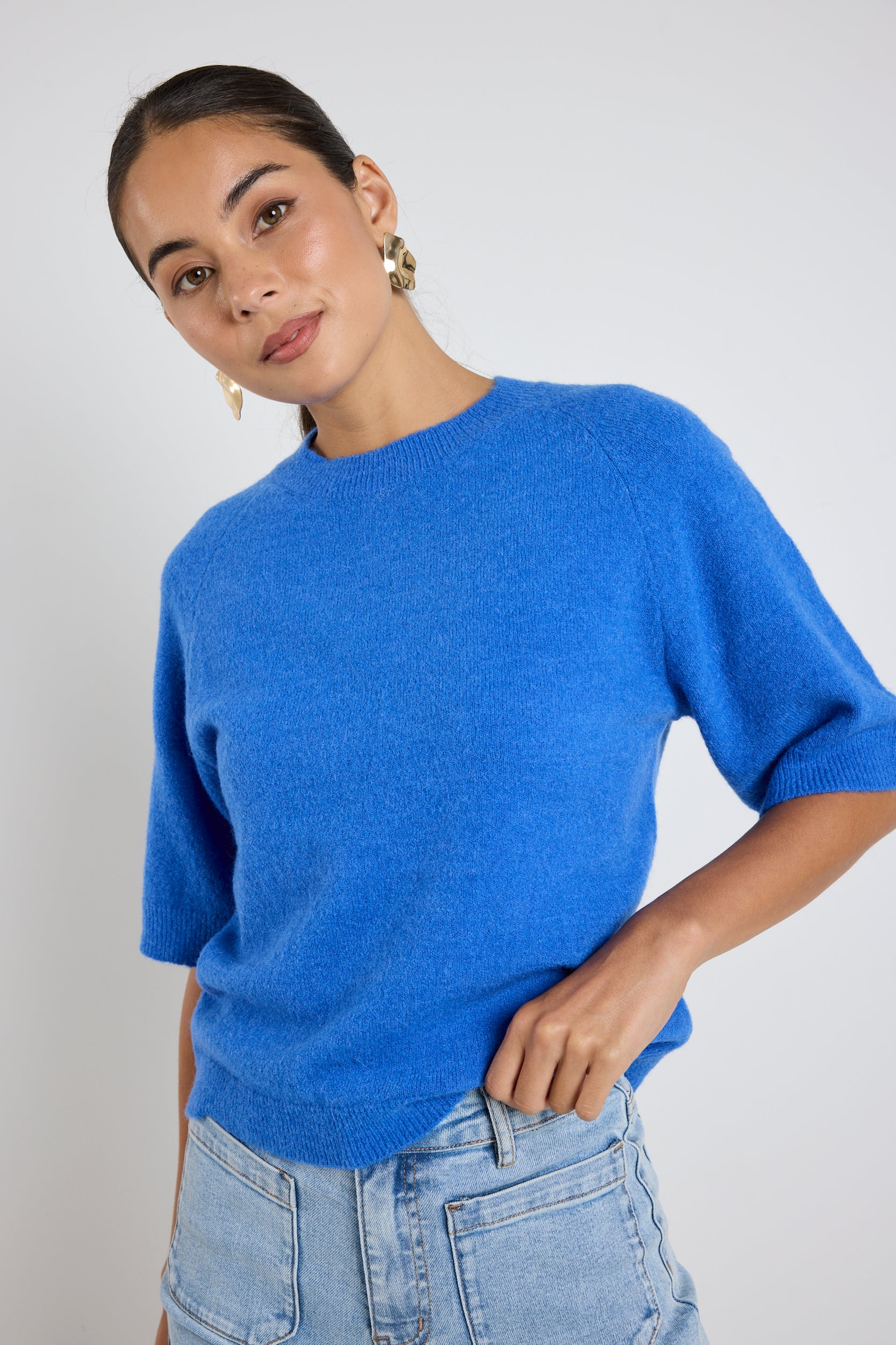 Assemble Azure Blue Alpaca Blend Raglan Knit Tee - Image 4
