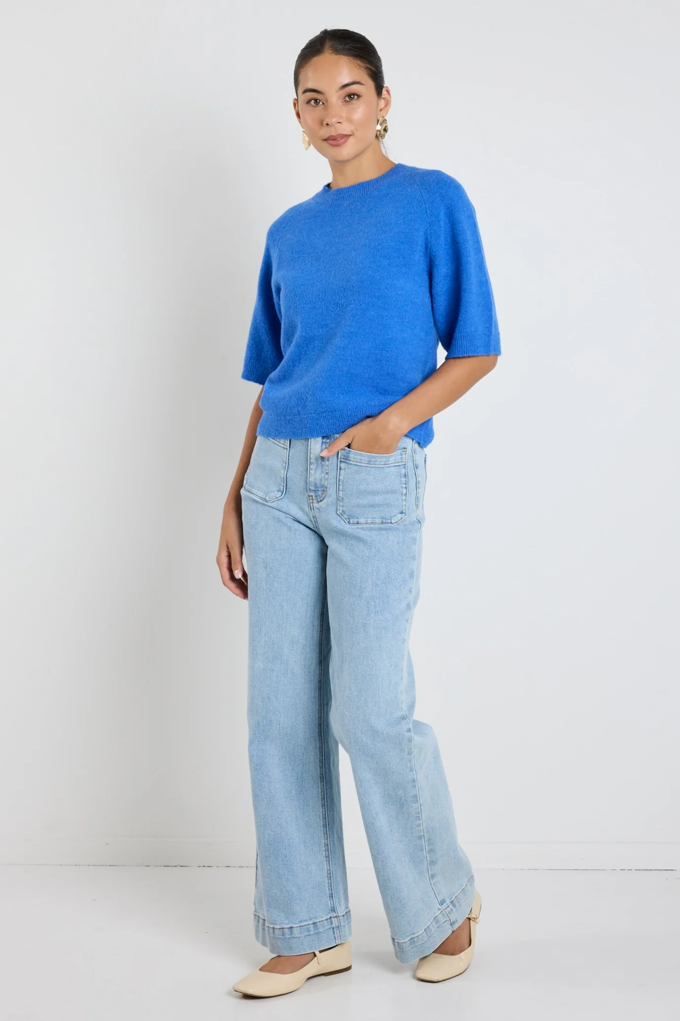 Assemble Azure Blue Alpaca Blend Raglan Knit Tee - Image 5