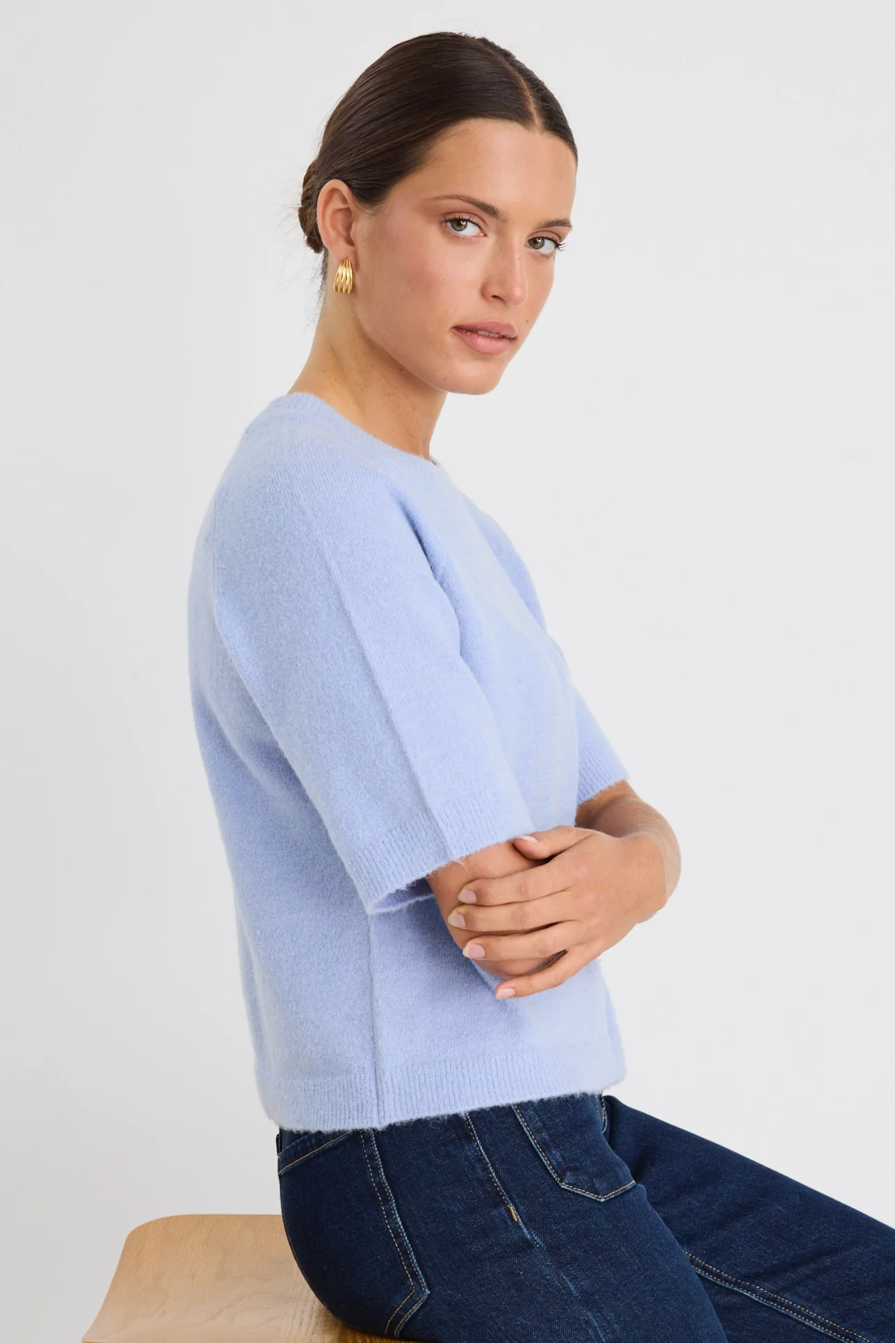 Assemble Ice Blue Alpaca Blend Raglan Knit Tee