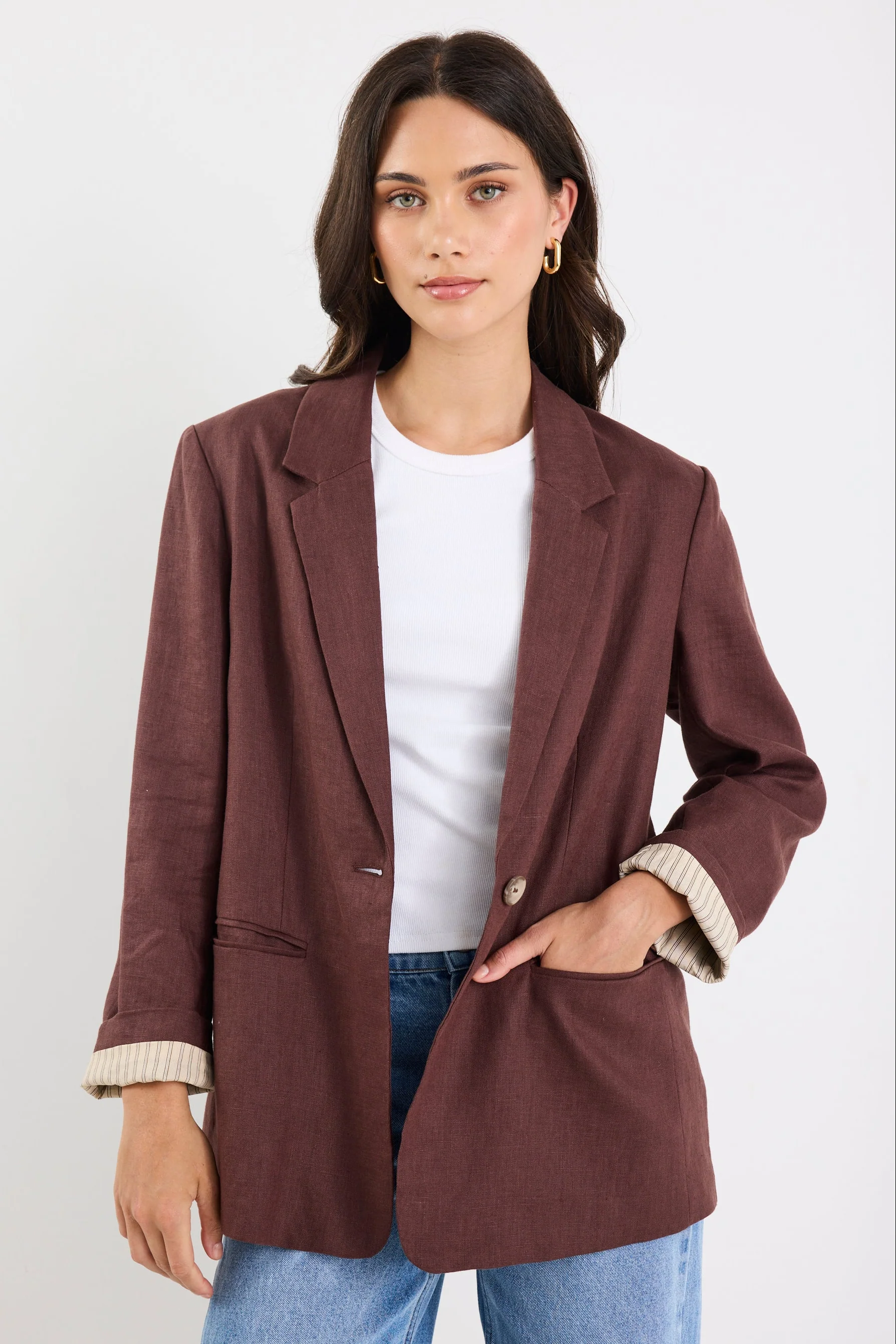 Atlantic Chocolate Linen Classic Blazer - Image 4
