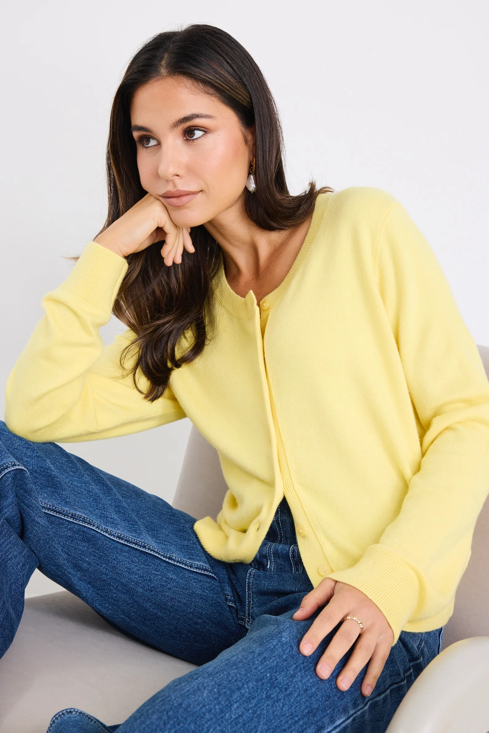 Autograph Lemon Soft Wool Blend Crewneck Cardigan