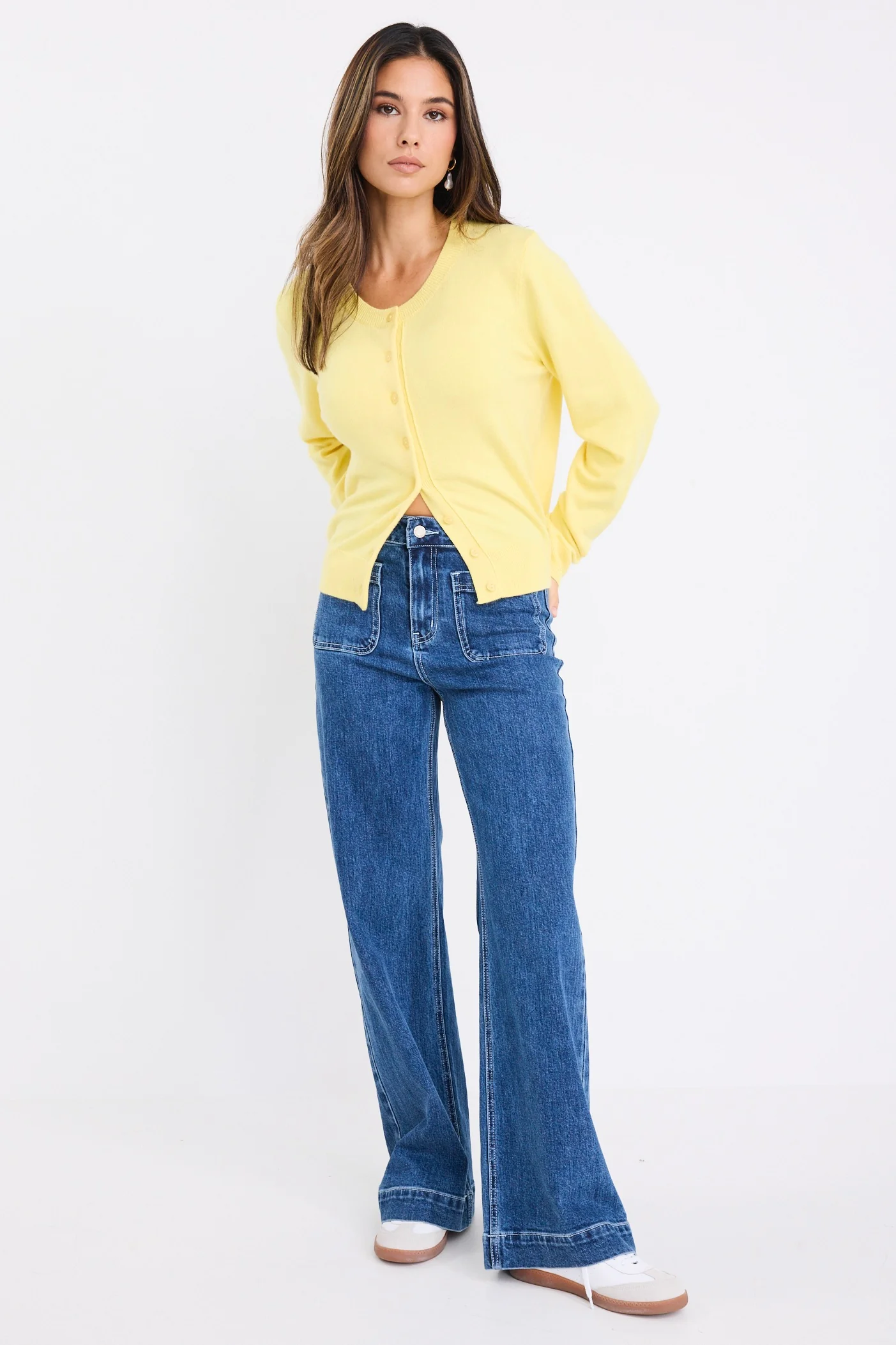 Autograph Lemon Soft Wool Blend Crewneck Cardigan - Image 2