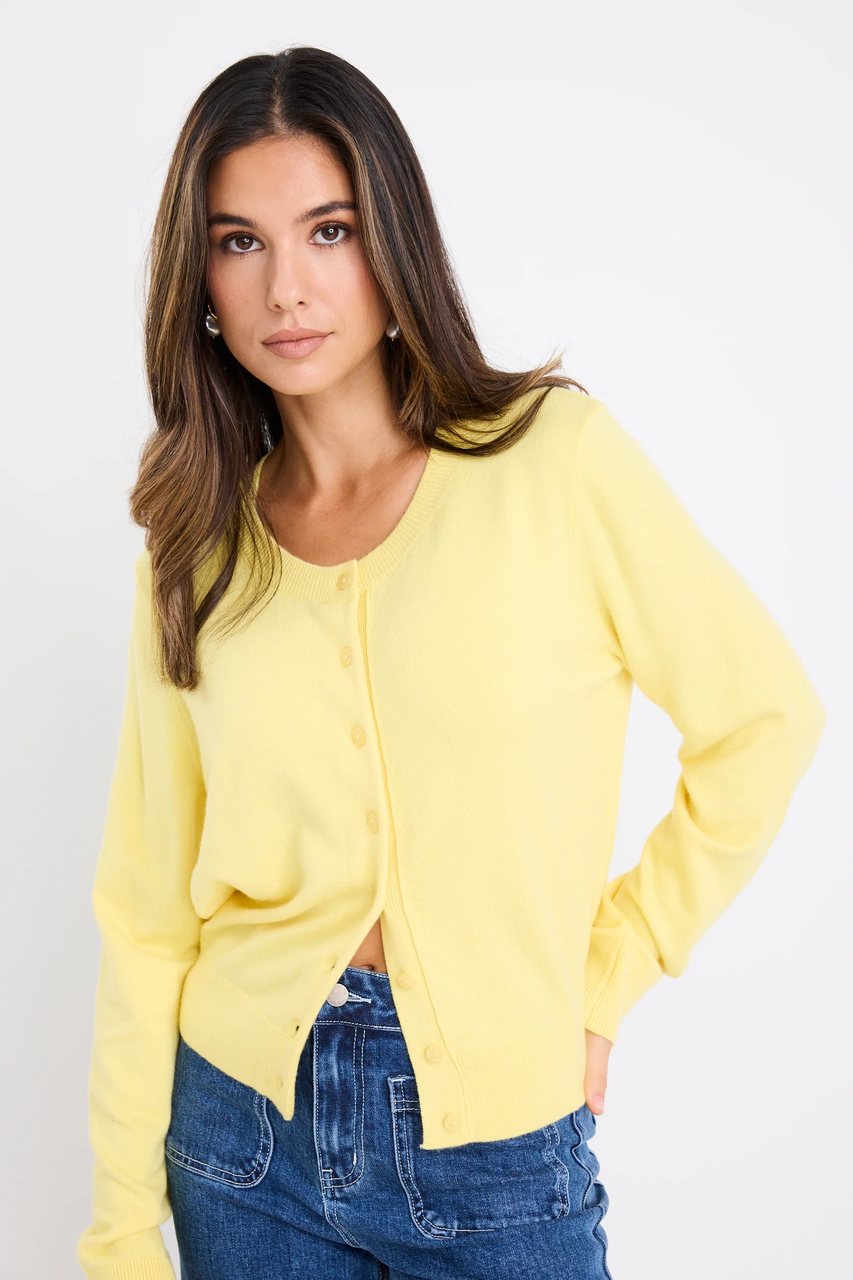 Autograph Lemon Soft Wool Blend Crewneck Cardigan - Image 4